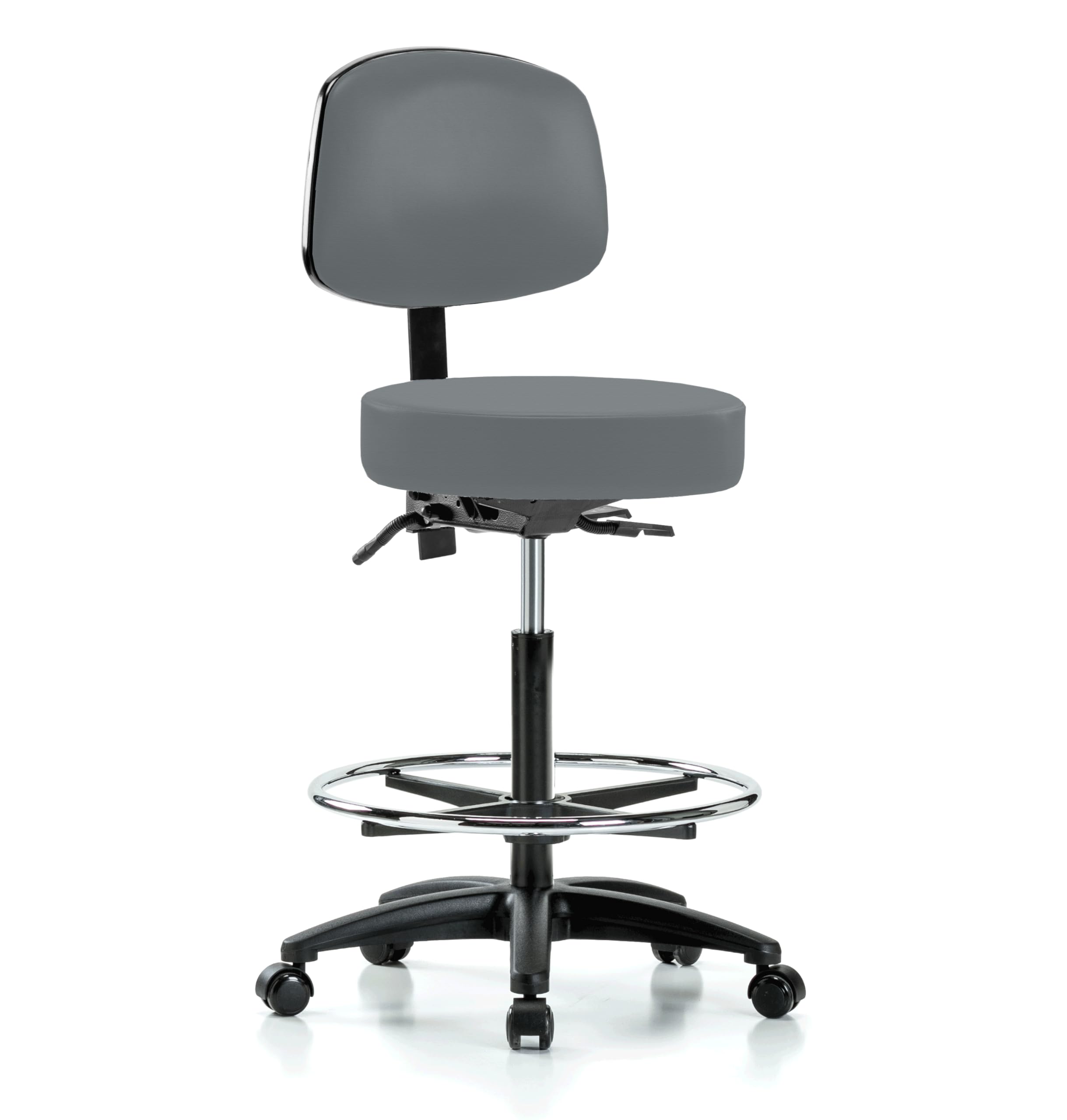Walter Rolling Height Adjustable Doctor's Stool with Backrest & Foot Ring - 300lb Capacity for Hardwood/Tile Floors | Counter Height Medical Stool | Cinder Fabric | Perfect for Clinics, Labs & Home Office Use
