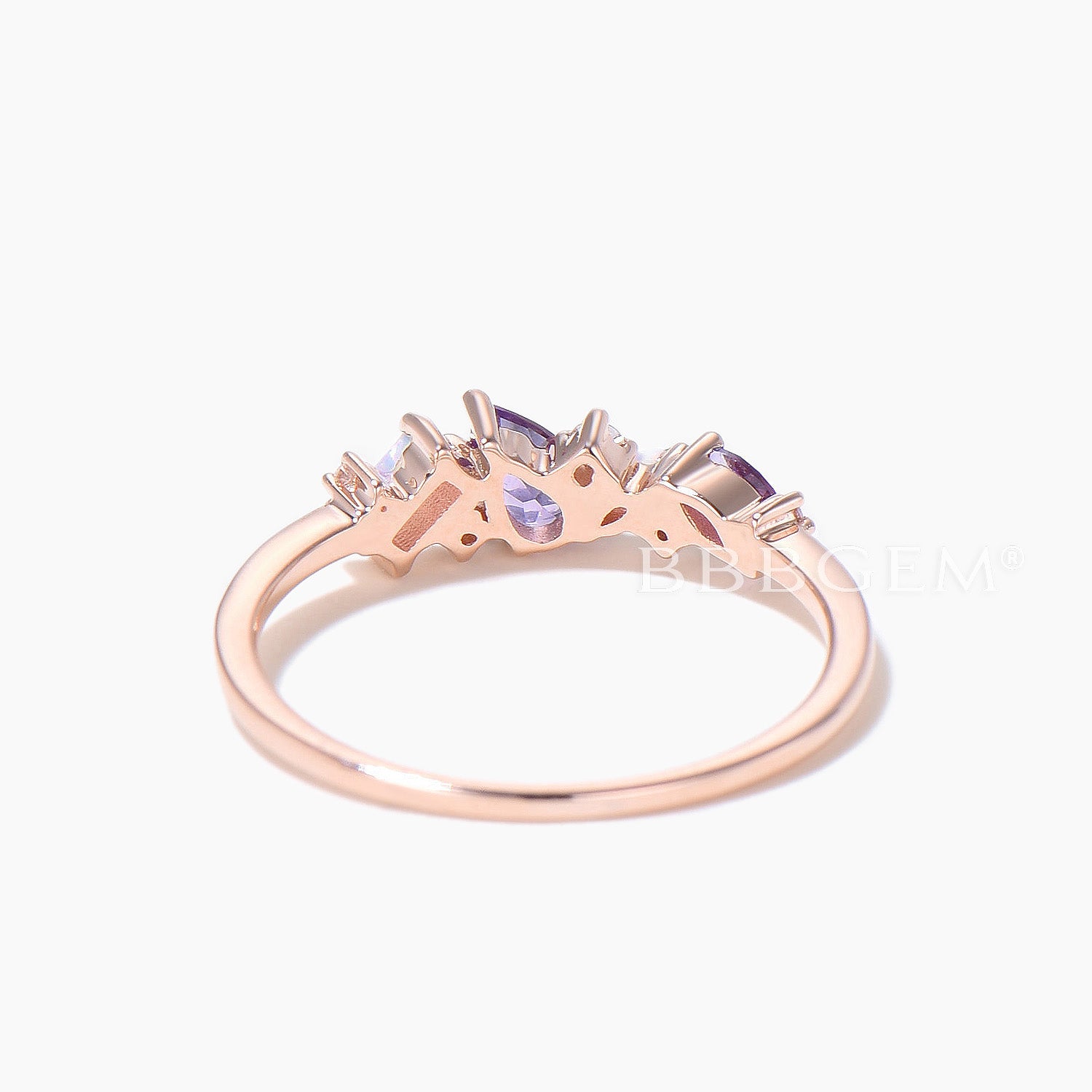 Vintage Pear Amethyst Wedding Ring - Rose Gold Opal Moissanite Cluster Engagement Band with Mixed Stones, Promise & Family Birthstone Jewelry | Perfect for Anniversaries, Bridal Sets & Special Occasions