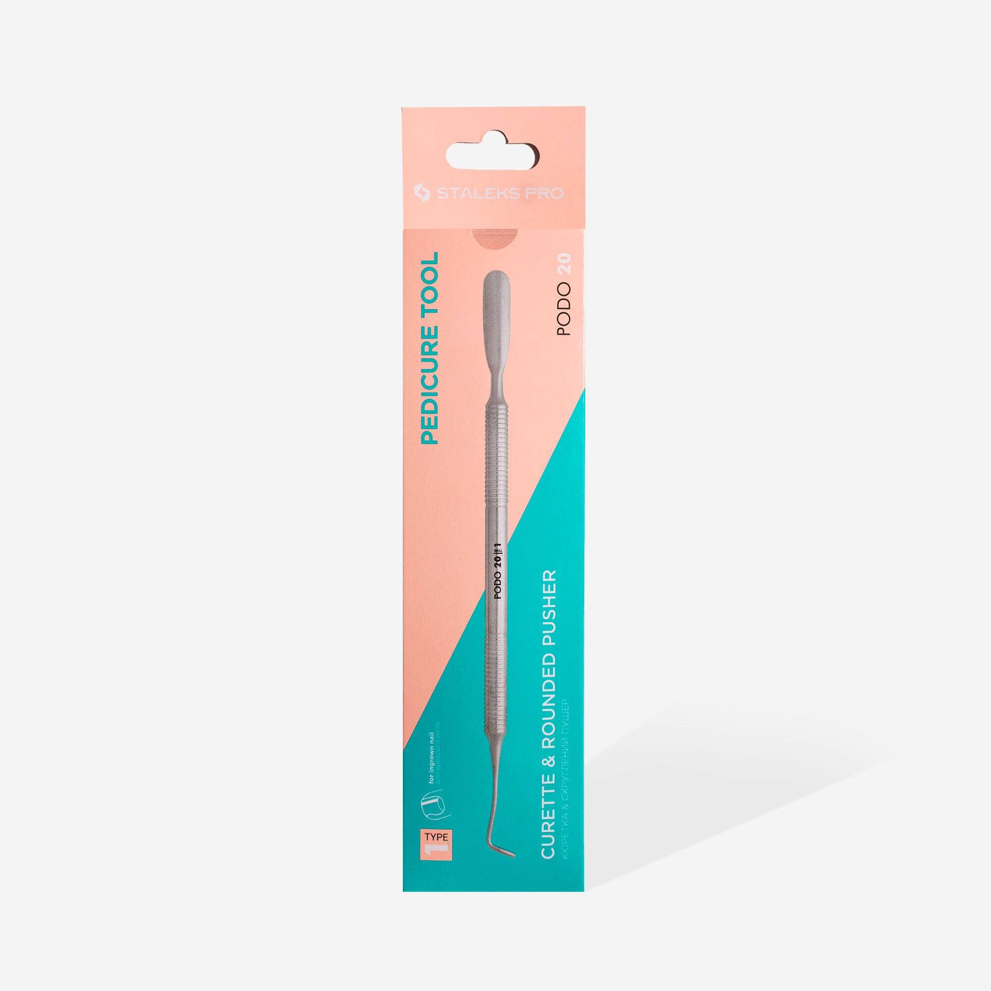 Staleks PODO 20 Type 1 Professional Pedicure Tool Set - Stainless Steel Cuticle Pusher & Curette for Salon & Home Nail Care | Perfect for Manicures, Pedicures & At-Home Nail Maintenance