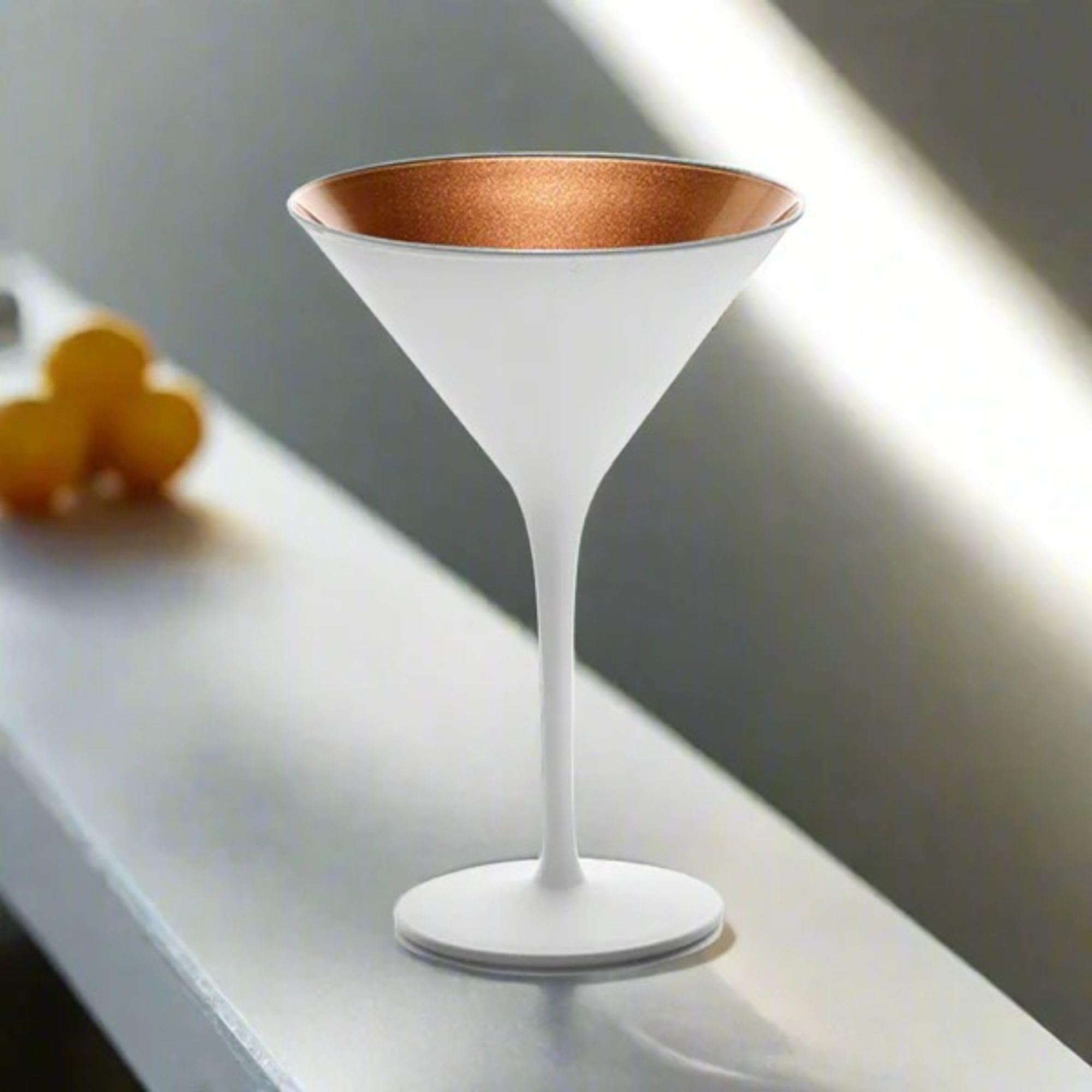 Stölzle Lausitz Olympia 8oz Martini Glasses Set of 6 - Premium Crystal Barware, Lead-Free & Dishwasher Safe Cocktail Glasses - Perfect for Gatsby Parties, Wedding Receptions & Upscale Home Entertaining (White & Bronze)