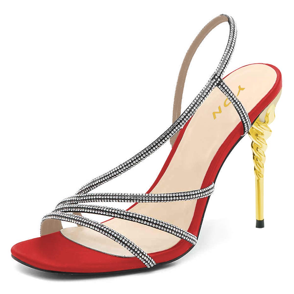 YDN Women's Sexy Rhinestone Strappy High Heel Sandals - Slingback Open Toe Party Shoes for Weddings, Night Out & Special Occasions