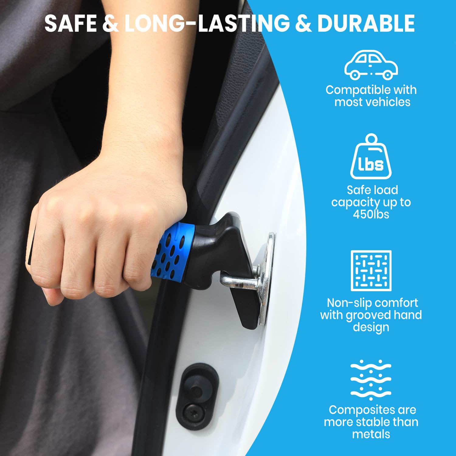 Elderly Car Door Handle Assist - Portable Mobility Aid for Seniors & Handicapped - Auto Grab Support Cane for Easy Car Exit (Blue) - Ideal for Car Travel & Daily Mobility Assistance