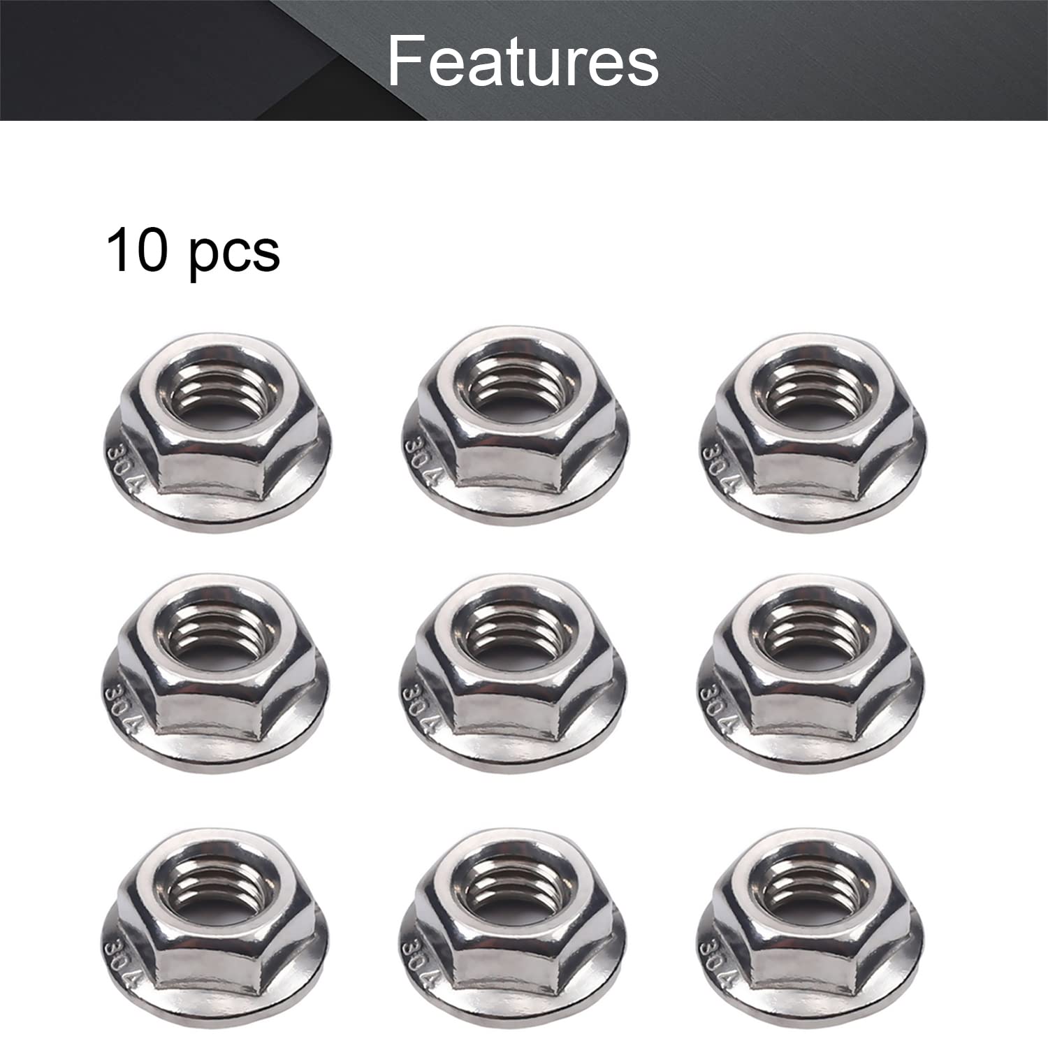 MroMax 10Pcs 5/16-18 Serrated Flange Hex Lock Nuts 304 Stainless Steel - Bright Finish Hardware Nuts for Automotive, Motorcycle, Generator & Home Appliance Repair - Rust-Resistant & Durable Fasteners for DIY Projects and Industrial Use