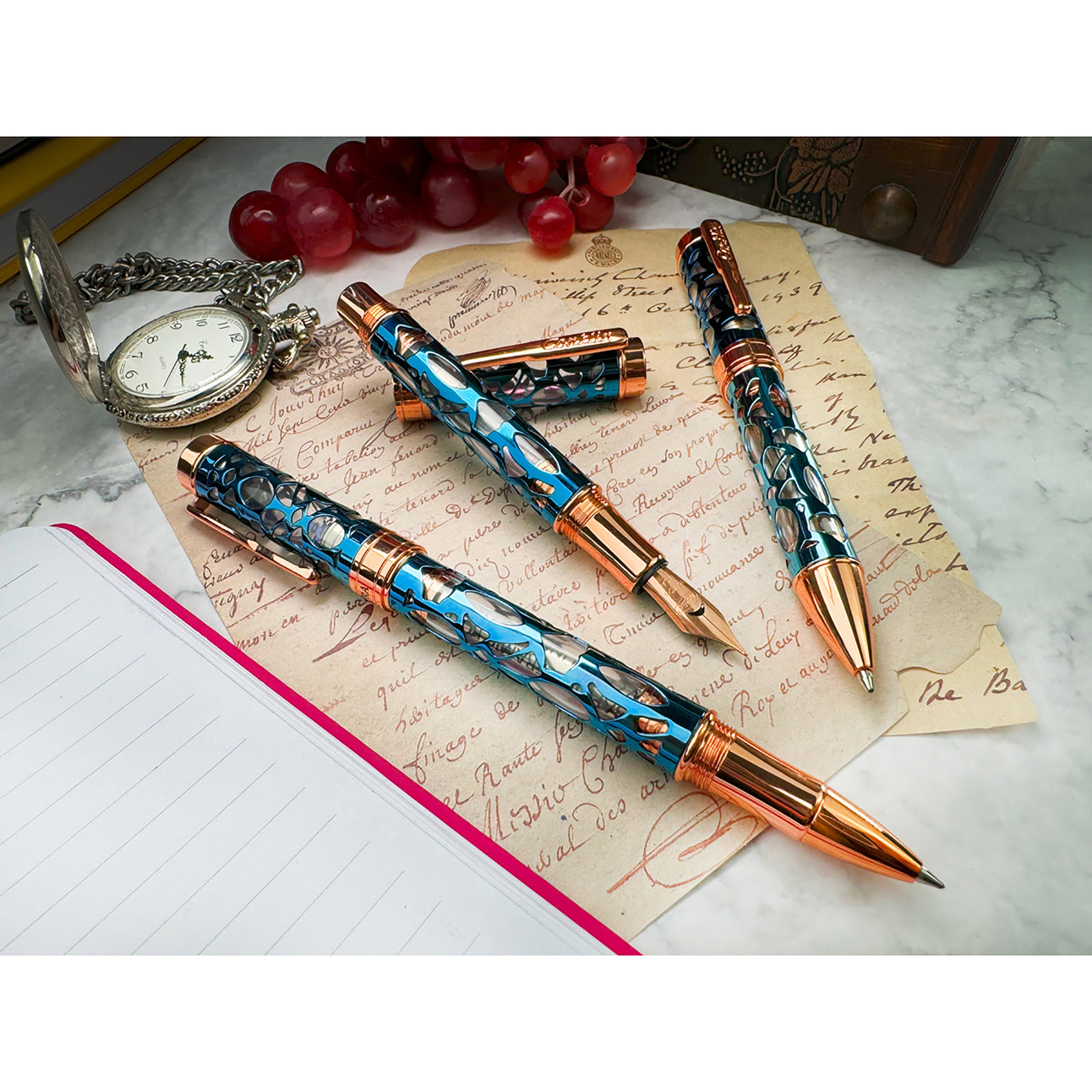 Conklin Endura Deco Crest Ballpoint Pen - Demo Blue with Rose Gold Trim | Premium Writing Instrument for Office, Business Gifts & Luxury Pen Collection