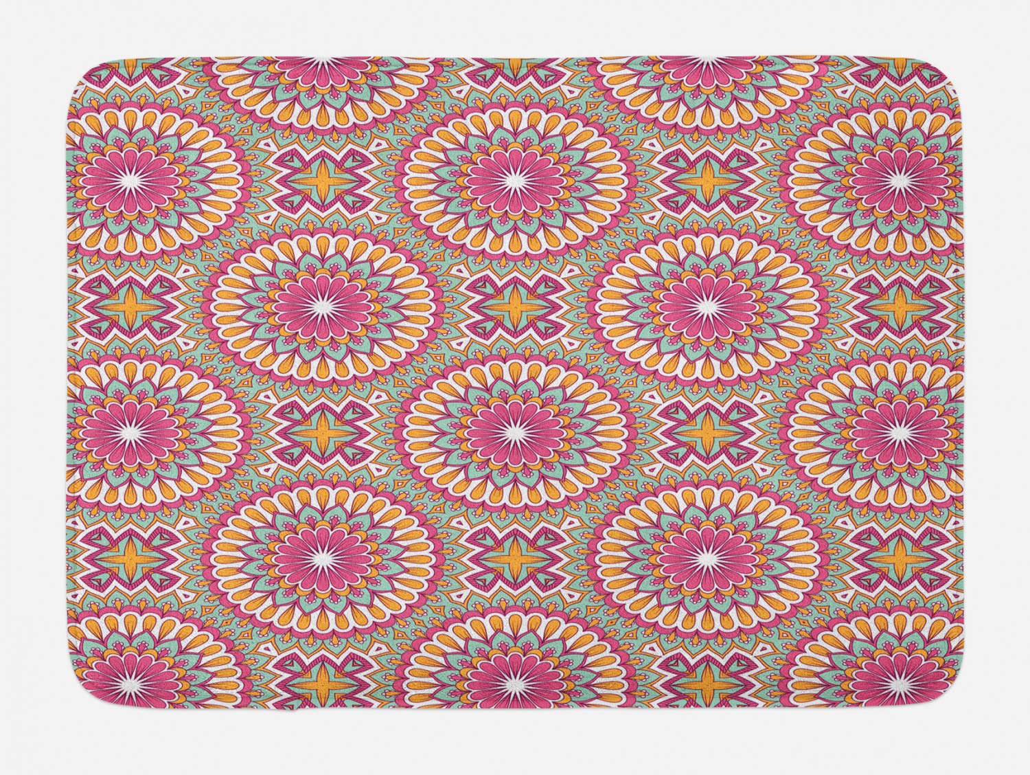 Ambesonne Non-Slip Folkloric Bath Mat - South Eastern Mandala Floral Design, Plush Bathroom Decor Rug 30
