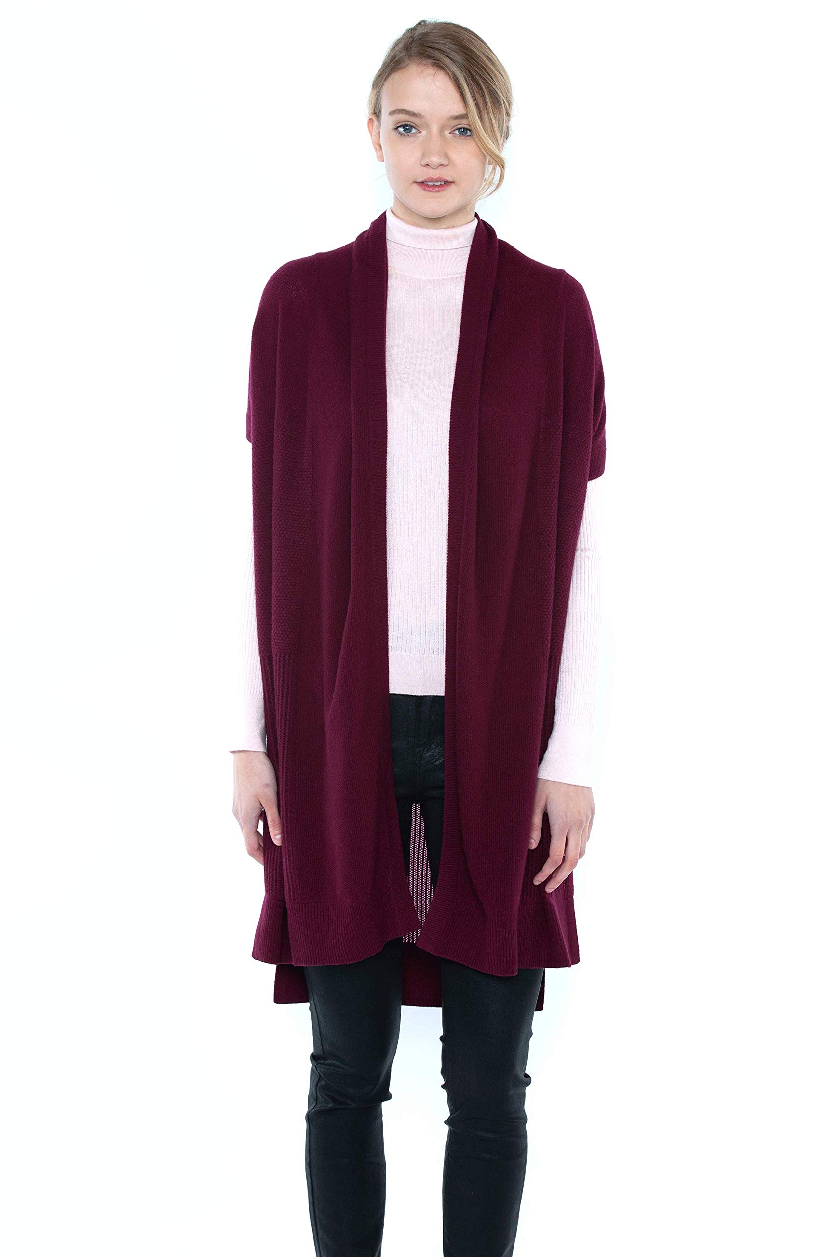 Luxury Women's 100% Pure Cashmere Open-Front Duster Cardigan - Soft Mesh Stitch Knit Sweater for Fall & Winter - Perfect for Office, Date Night and Casual Outings