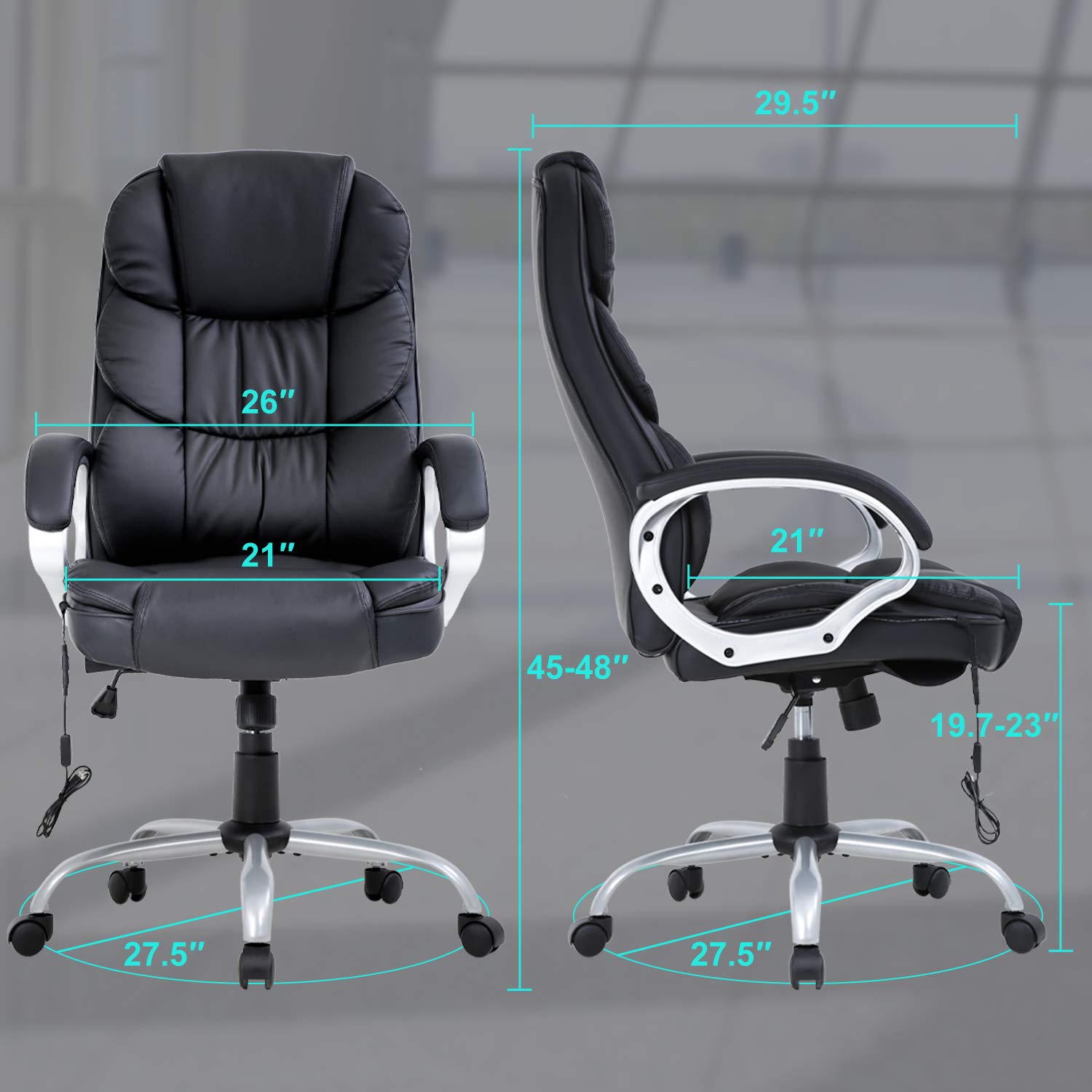 Ergonomic High Back Office Chair - Adjustable Executive Desk Chair with Lumbar Support & PU Leather Swivel Seat for Big and Tall Users - Perfect for Home Office, Gaming, and Professional Workspaces