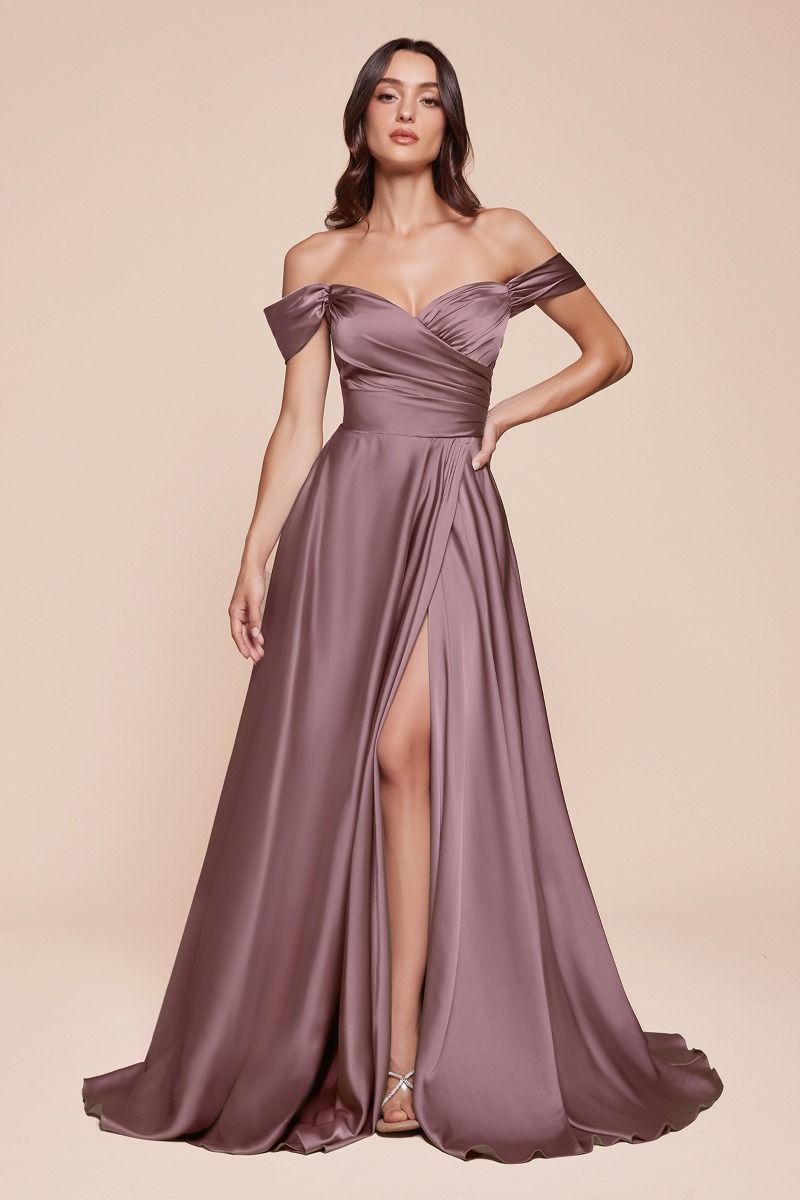 Elegant A-Line Soft Satin Off-the-Shoulder Dress - Jillian Gown in English Violet | Perfect for Weddings, Parties & Special Occasions
