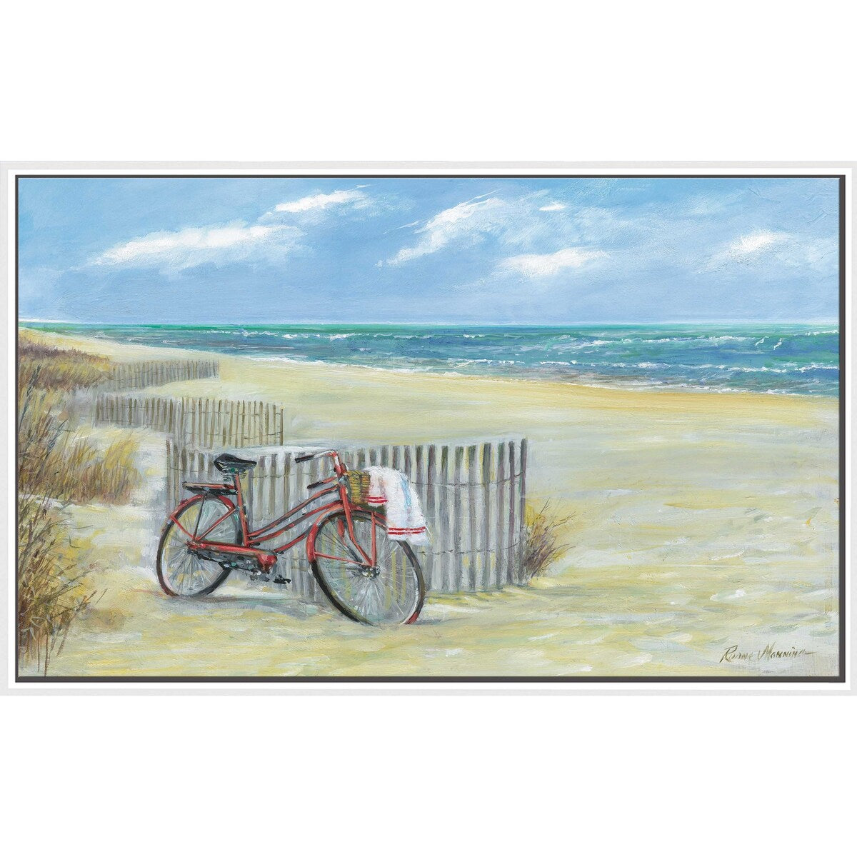 Bike to the Beach by Ruane Manning - Premium Floating Canvas Wall Art - Perfect for Beach House Decor, Coastal Living Room & Nautical Bedroom