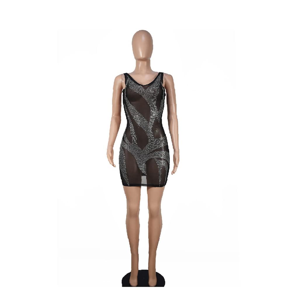 Sexy Women's Single Sleeve Mesh Sequin Party Dress - Clubwear Evening Crop Top Dress for Night Out & Special Occasions (Color: A, Size: L) | Perfect for Nightclubs, Cocktail Parties & Date Nights