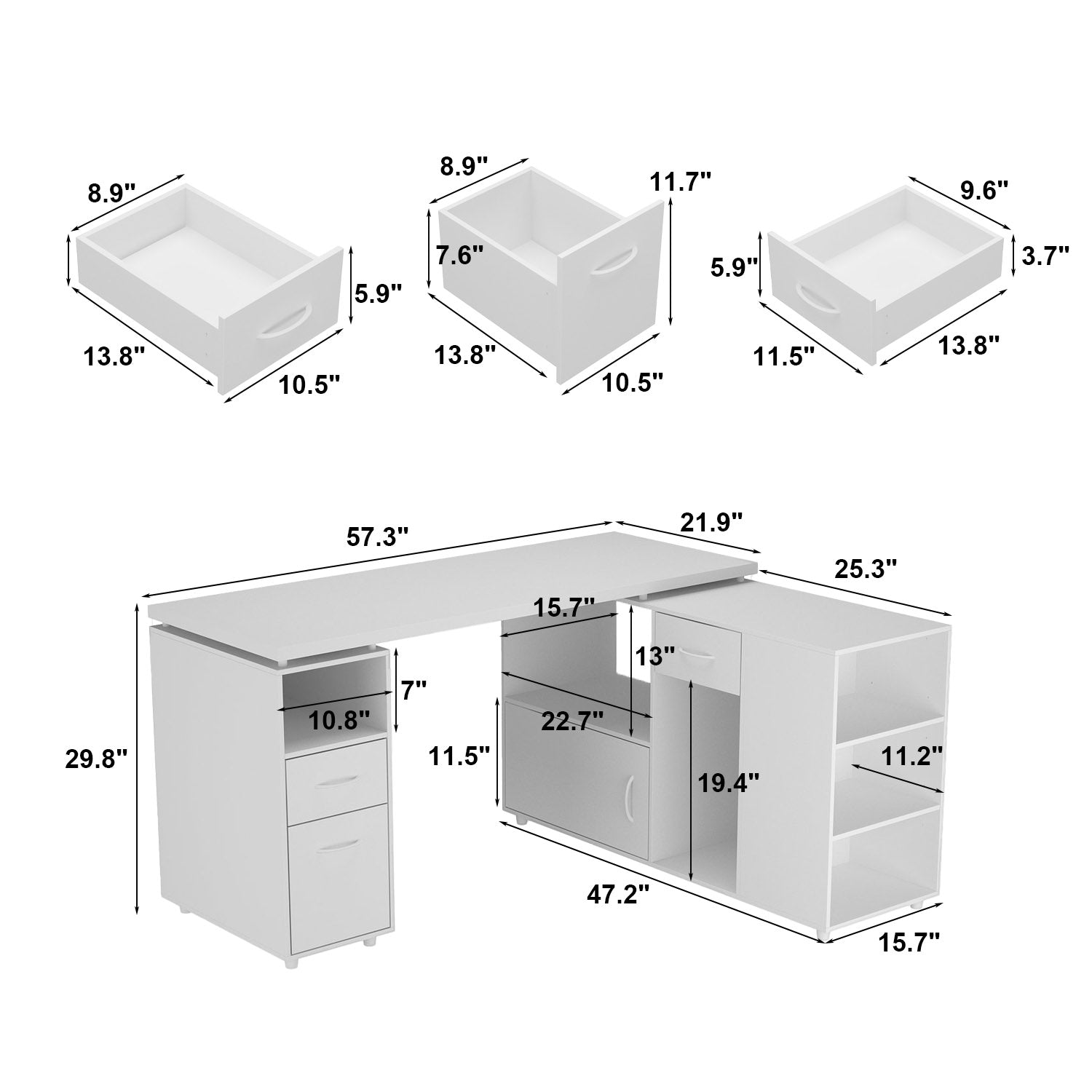 57 Inch Large L-Shaped Home Office Computer Desk with Storage Cabinet - Perfect for Small Spaces & Multi-Monitor Setups
