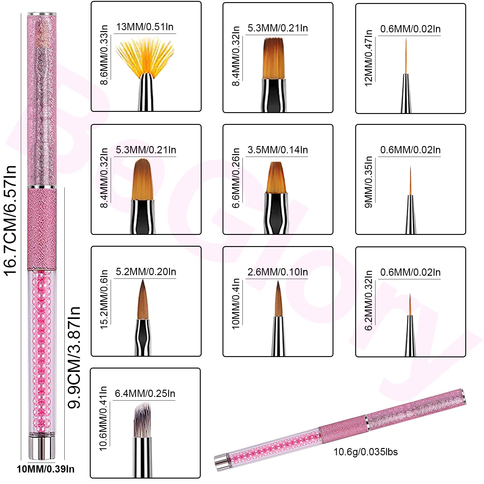 10PCS Acrylic Nail Art Brushes Set - Professional Manicure Tools for Acrylic Powder, Nail Extension & DIY Design - Round, Flat & Detail Brushes for Salon & Home Use - Perfect for Nail Art, Gel Polish & Pedicure Application