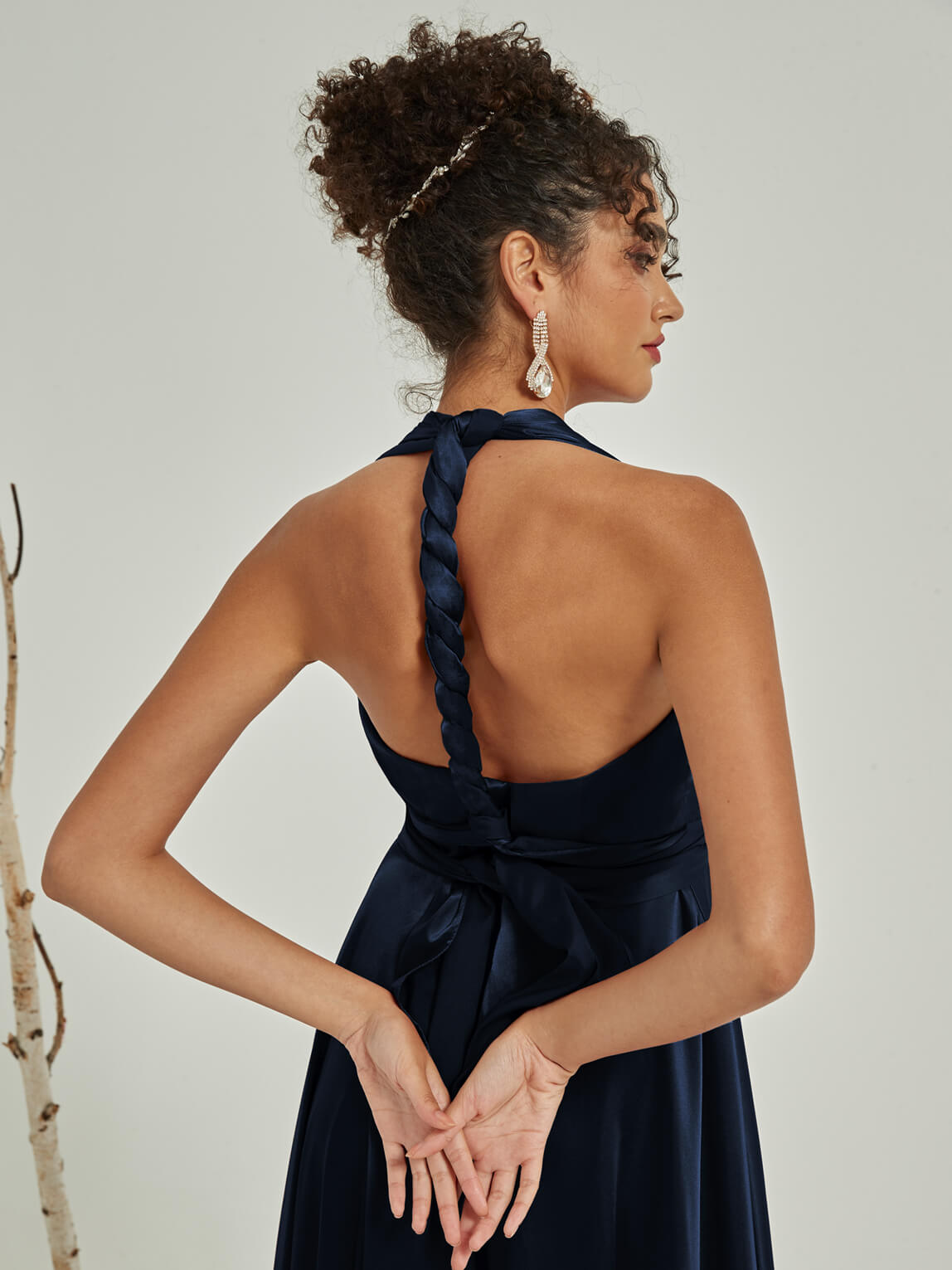 Elegant Dark Navy Satin Convertible Bridesmaid Dress - Multi-Way Wrap A-Line Gown for Weddings, Parties & Formal Events