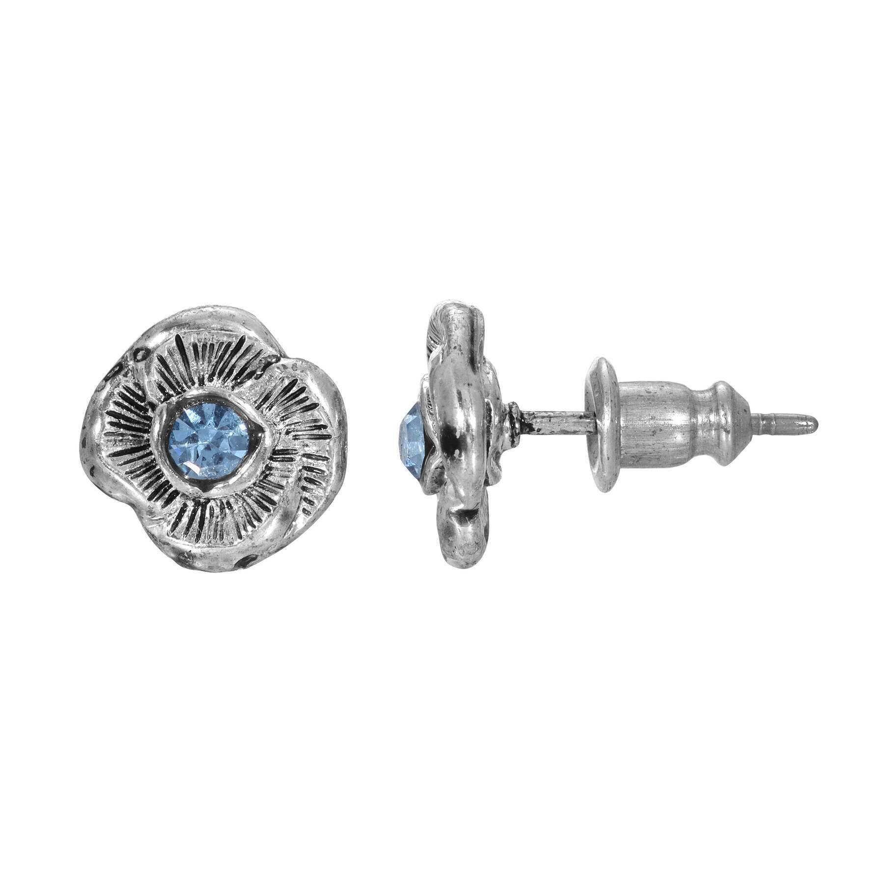 1928 Blue Crystal Flower Stud Earrings for Women - Elegant Floral Jewelry Gift for Birthday, Anniversary & Special Occasions