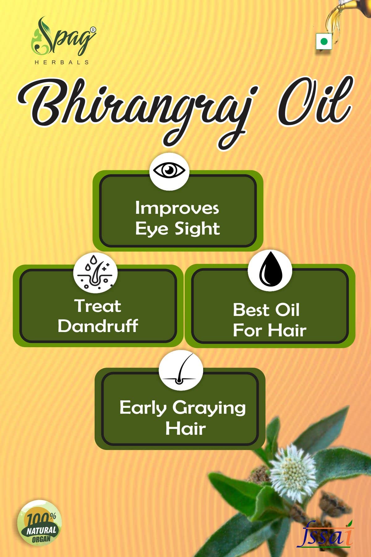 Spag Herbals BHRINGRAJ Cold Pressed Skin & Hair Oil – 2 Pack (120ml Each) for Dry Scalp, Hair Growth & Skin Hydration | Natural Ayurvedic Treatment for Men & Women