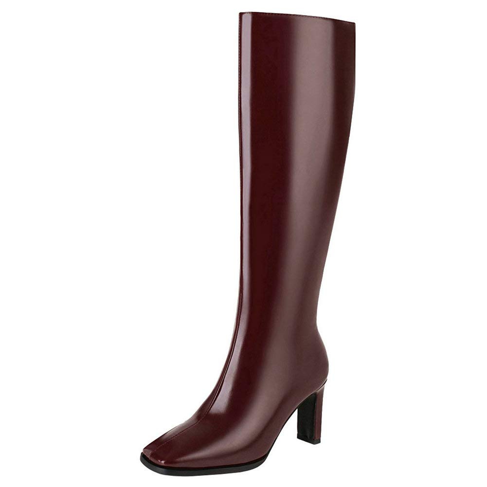 Caradise Women's Chunky Heel Knee High Boots with Square Toe & Zip Up - Stylish Winter Fashion Boots for Office, Party & Night Out