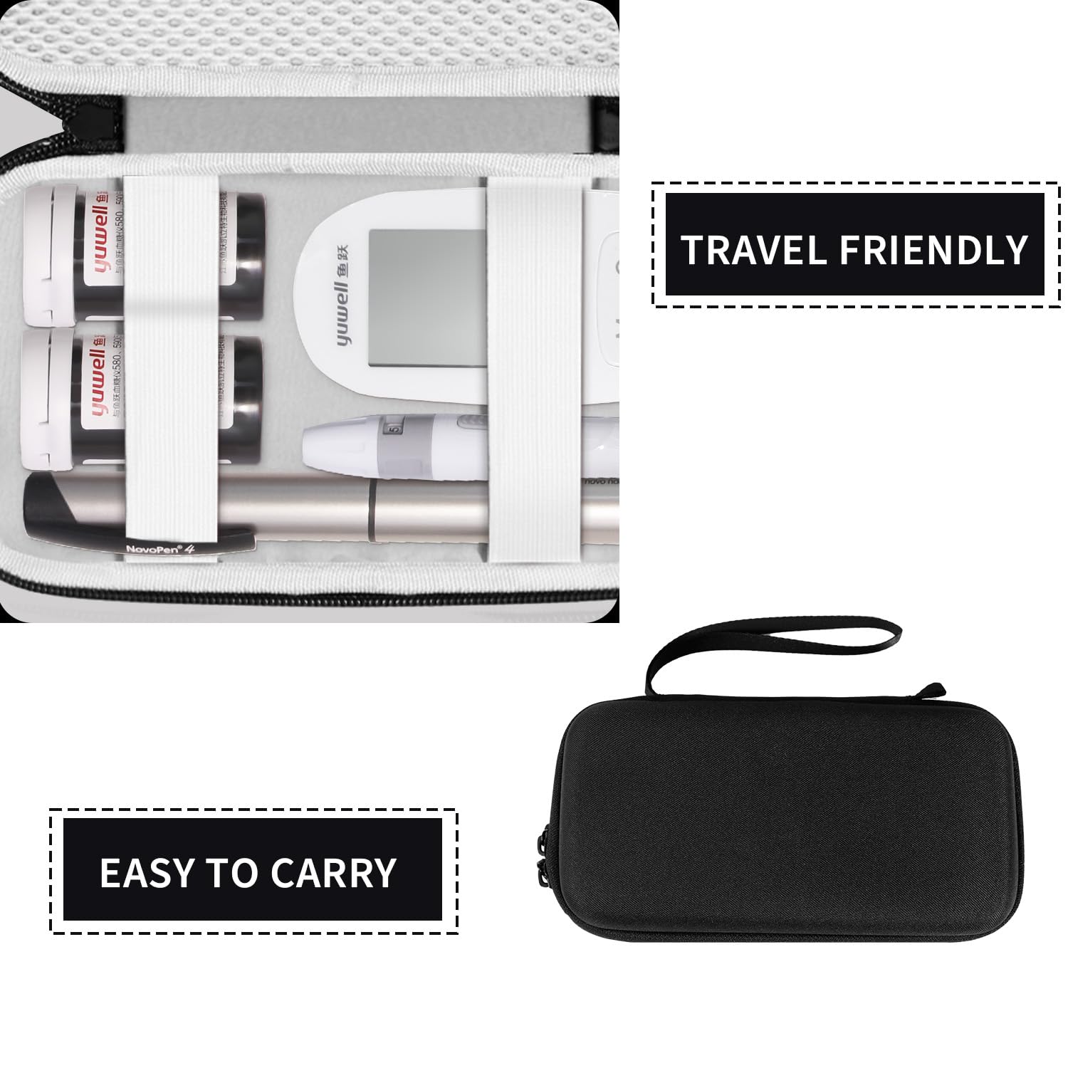 Hard Shell Diabetic Supplies Organizer Case - Portable Medical Storage for Glucose Monitor Kit, Blood Sugar Test Strips, Lancets & Lancing Device - Compact Travel-Friendly Design with Durable Protection (Black) - Perfect for Daily Use, Doctor Visits & Emergency Diabetes Care