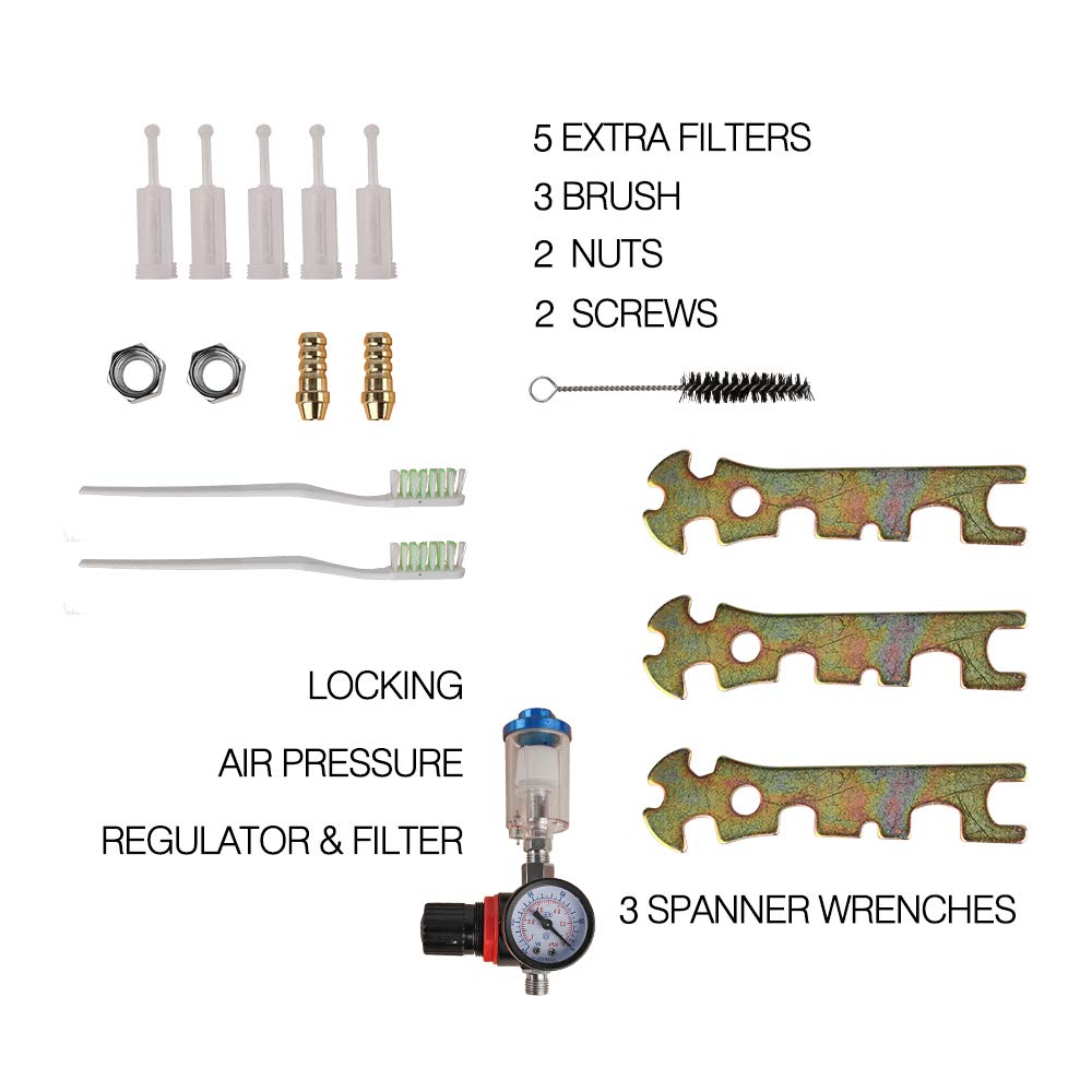 ETOSHA 3-Piece HVLP Spray Gun Kit with Air Regulator - 1.0mm, 1.4mm & 1.8mm Nozzle Set for Auto Painting, Furniture Refinishing & DIY Projects - Includes Paint Cups & Maintenance Tools for Professional Finish