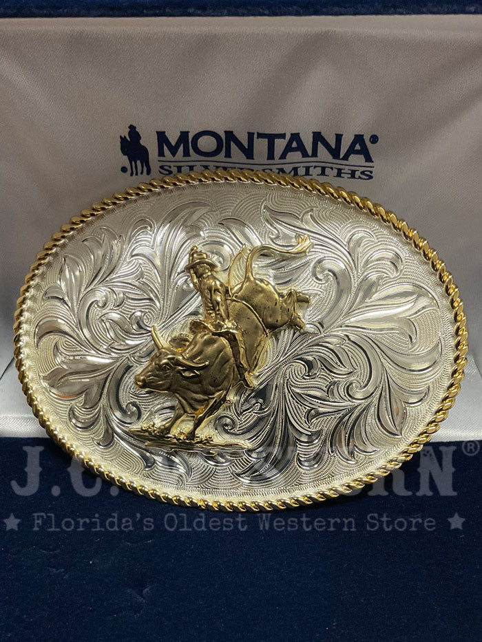 Montana Silversmiths 1256 205H Bull Rider Western Buckle Silver - Genuine Western Style Belt Buckle for Rodeo & Cowboy Fashion