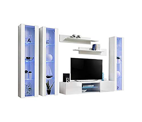 Modern Wall-Mounted TV Stand with Storage Shelves & LED Lights - 33