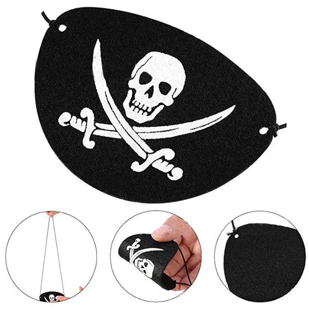 4 Pcs Pirate Hat Set with Skull Print & Felt Eye Patch - Classic Pirate Captain Costume Accessories for Halloween, Cosplay, Masquerade Party & Pirate Themed Events