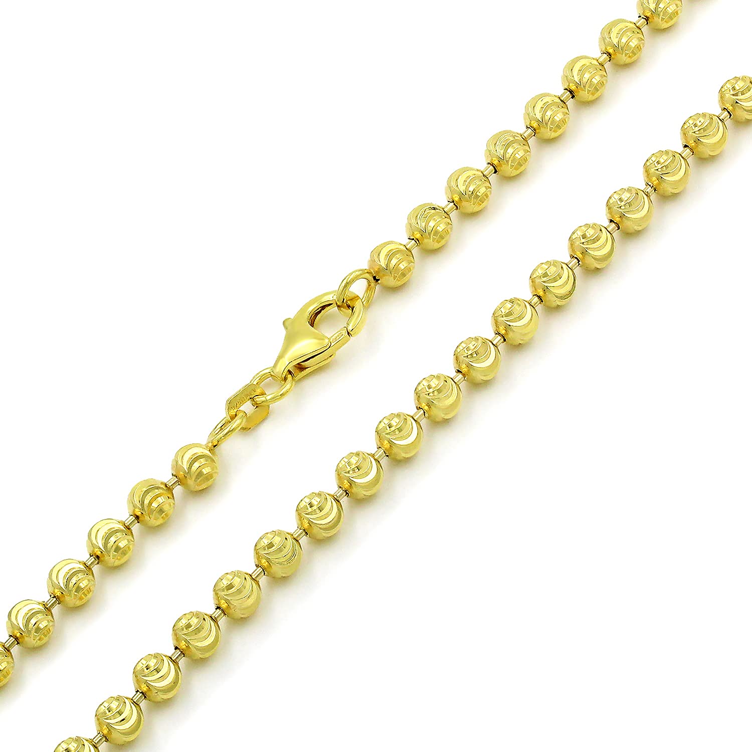 Giorgio Bergamo 925 Italian Sterling Silver 2mm-4mm Ball Bead Moon Cut Chain Necklace or Bracelet - Yellow Gold Dog Tag Pendant for Men & Women | Perfect for Everyday Wear, Gifts & Special Occasions