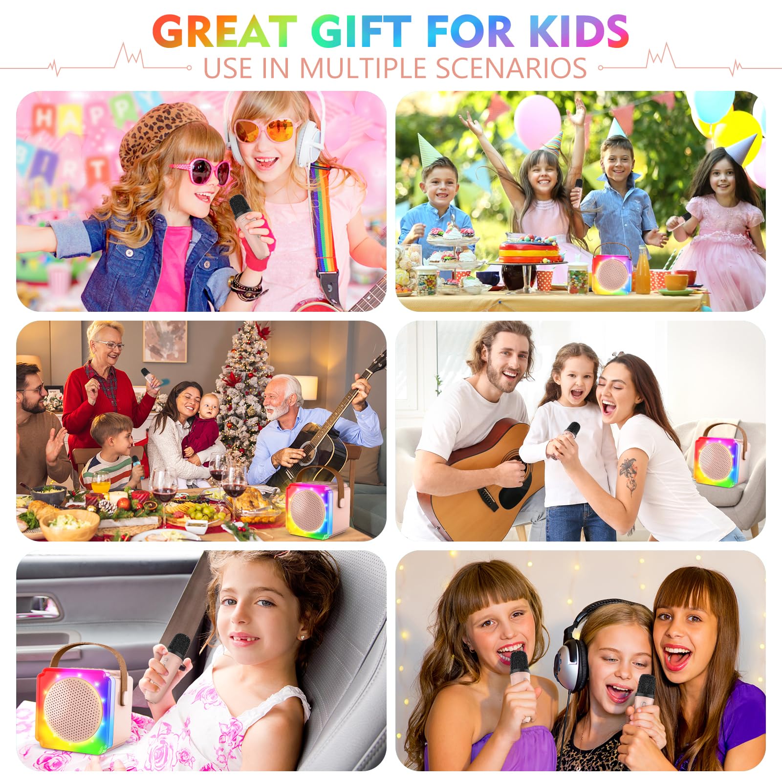 BAYSING Kids Karaoke Machine with Bluetooth Speaker & 2 Wireless Mics - Portable Mini Singing Machine with LED Lights - Best Birthday Christmas Gift for Girls Boys Ages 4-9 - Perfect for Home Parties, Travel & Family Fun