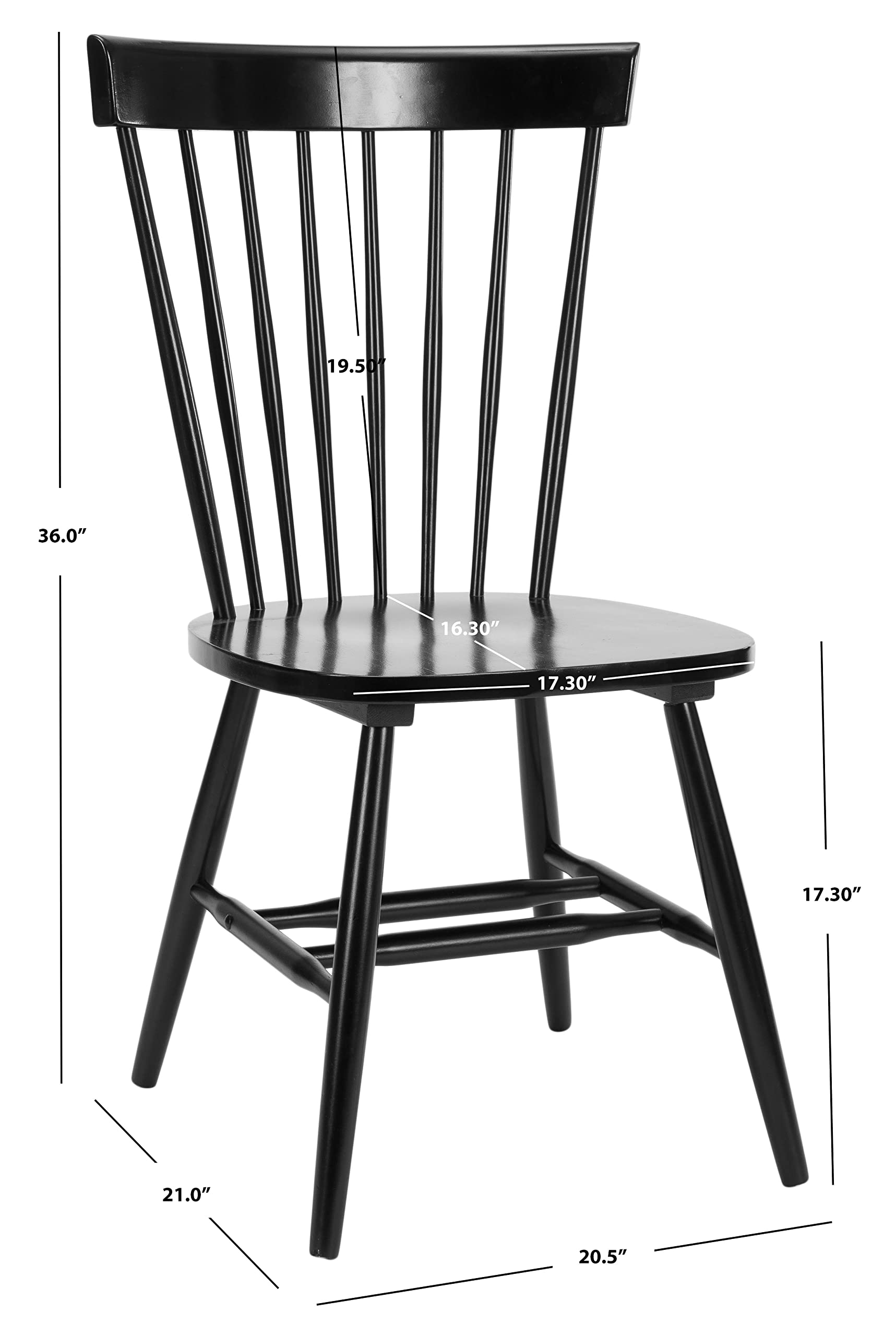 SAFAVIEH Parker Spindle Windsor Set of 2 Black Dining Chairs - 17 Inch Seat Height - Elegant Kitchen & Dining Room Furniture for Home Decor