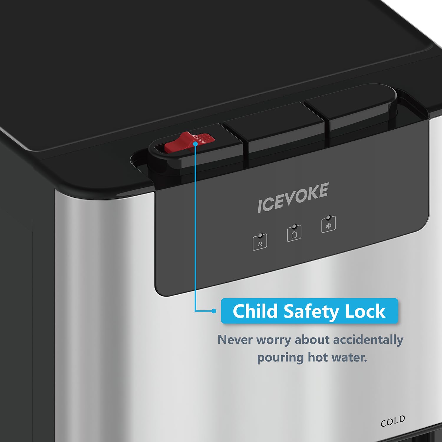 ICEVOKE Bottom Loading Water Cooler Dispenser for 3/5 Gallon Bottles - Hot, Room & Cold Water with Child Safety Lock, UV Self-Cleaning, LED Display, Stainless Steel - Perfect for Home, Office, and Gym Hydration
