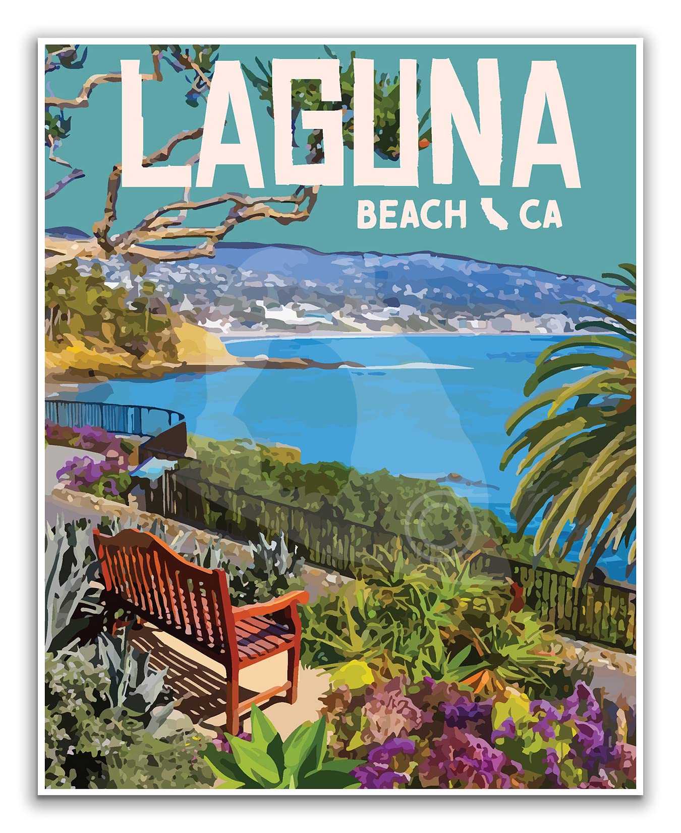 Laguna Beach Vintage Travel Poster - California Beach Wall Art Decor (16x20 Inches Canvas Print) - Perfect for Coastal Home, Office & Gift