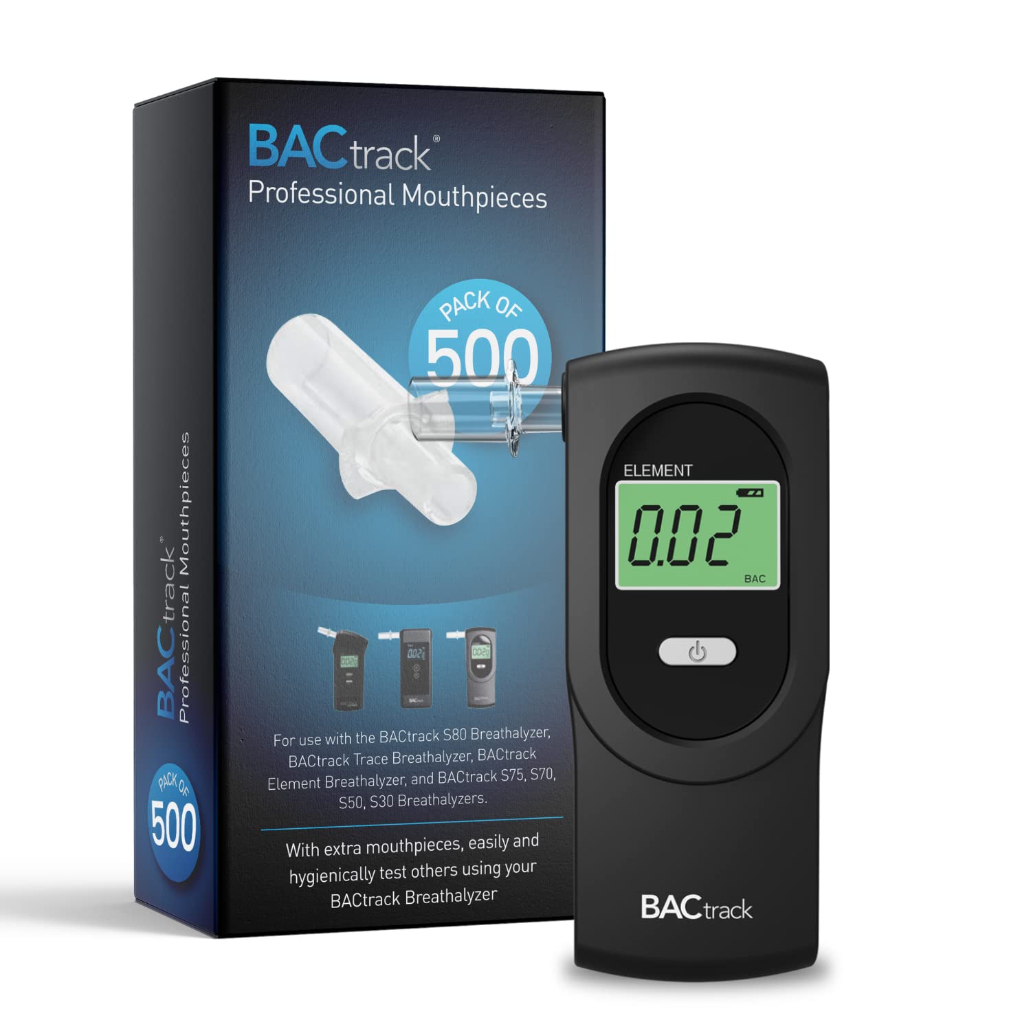 BACtrack Element Professional Breathalyzer with 500 Disposable Mouthpieces - Accurate Portable Alcohol Tester for Personal & Workplace Safety, DUI Prevention, and Responsible Drinking