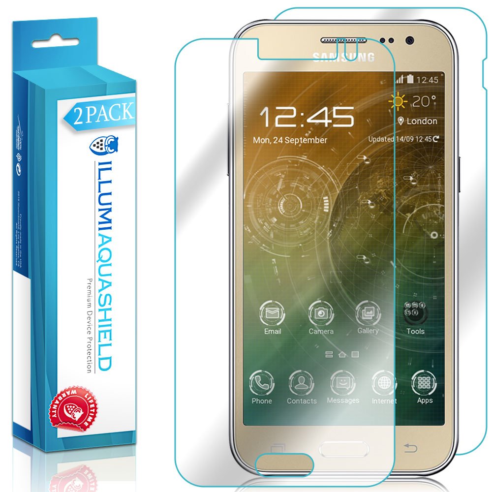 **ILLUMI AquaShield Front & Back Screen Protector for Samsung Galaxy J2 (2-Pack) - HD Clear, No-Bubble TPU Film - Perfect for Everyday Use & Outdoor Activities**