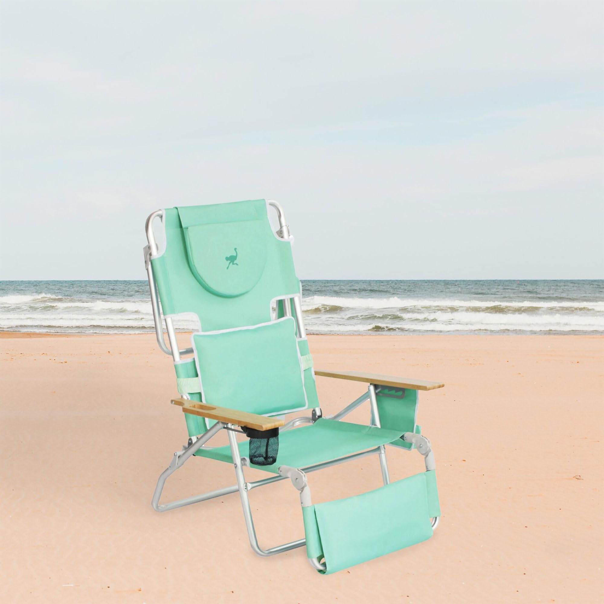 Premium Ostrich Deluxe Reclining Lounge Chair - 3-in-1 Adjustable Folding Outdoor Beach Lounger with Cup Holder, Teal Blue - Perfect for Poolside, Backyard, Patio & Beach Relaxation