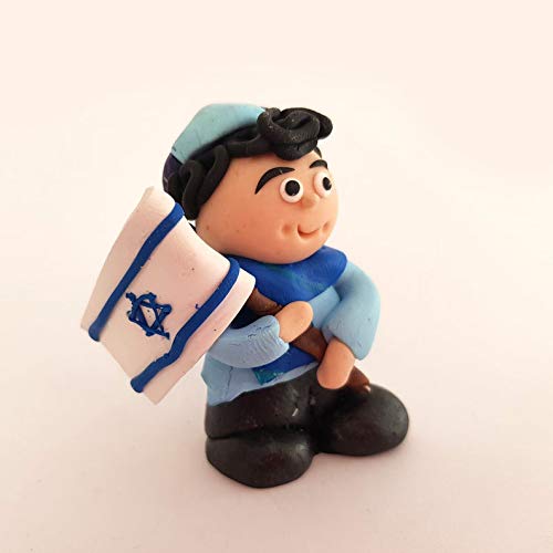 Handmade Israeli Flag Polymer Clay Boy Doll - Unique Jewish Gift for Kids, Children's Birthday & Hanukkah Present, Collectible Figurine for Home Decor