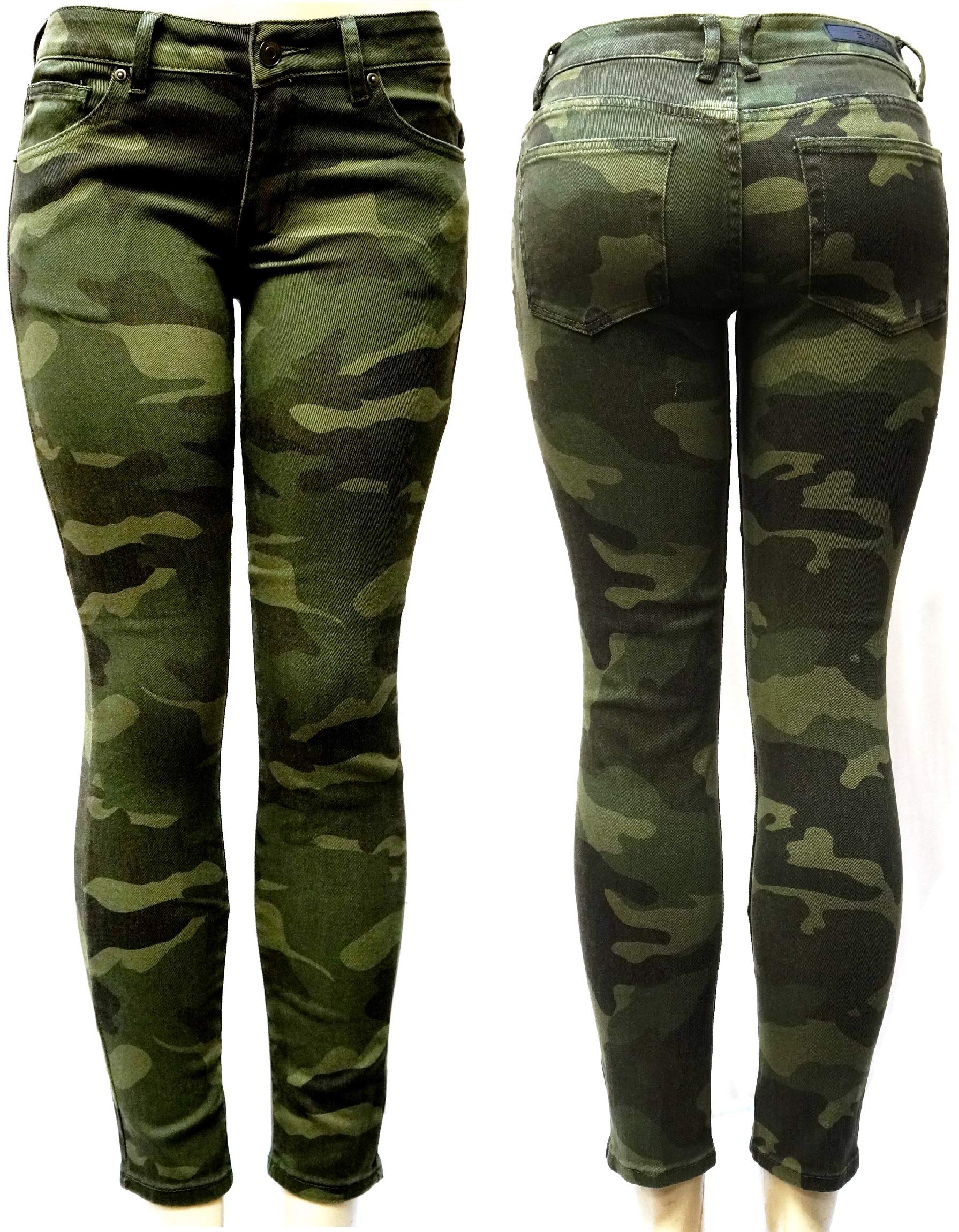 Women's Camo Skinny Stretch Denim Jeans - Army Green Cotton Pants for Outdoor & Casual Wear