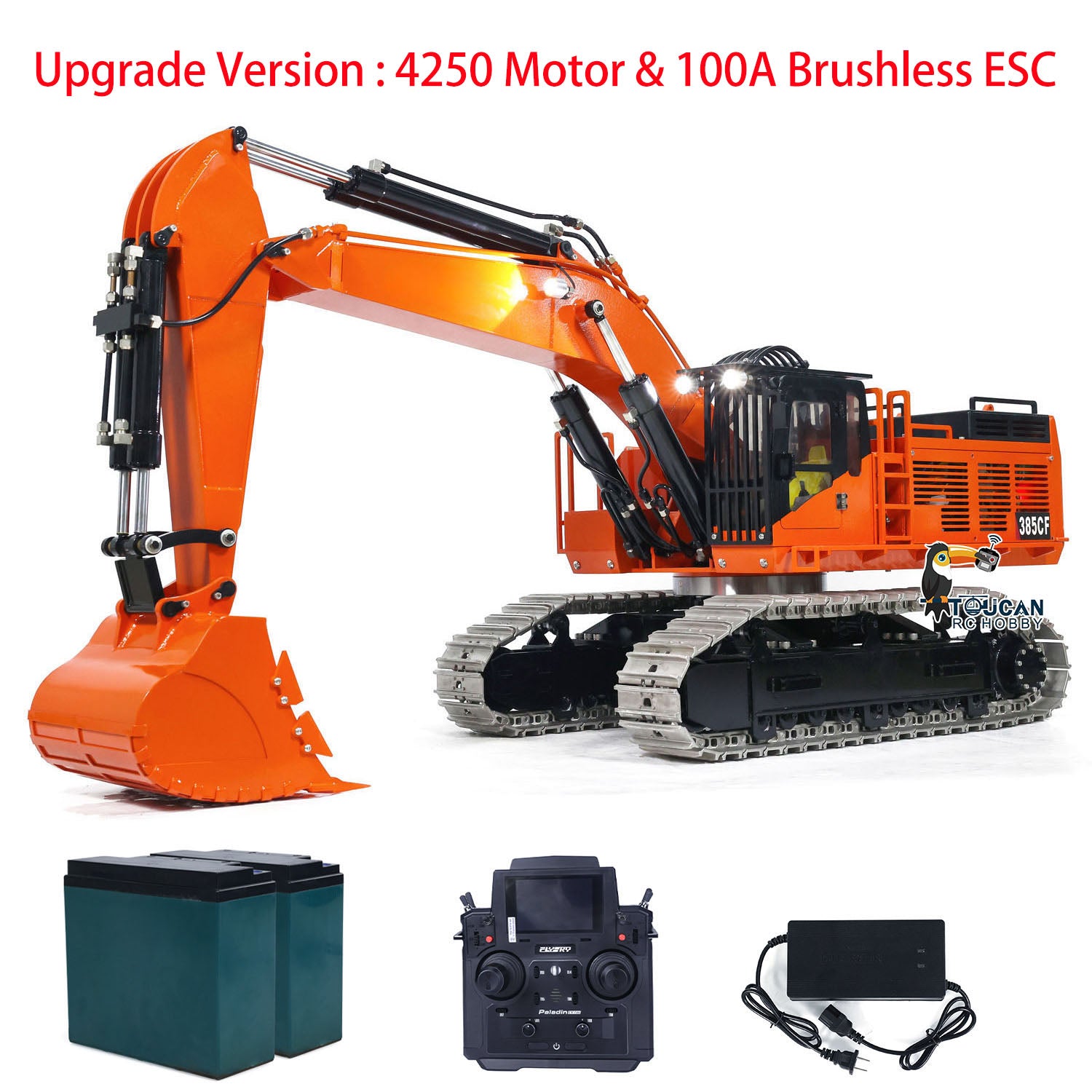 TOUCAN 1/8 Scale 385CF Metal Hydraulic RC Excavator - 150KG Heavy Duty Remote Control Digger, RTR (Ready to Run) Upgraded Version - Perfect for Construction Simulation, Backyard Digging, and RC Hobby Enthusiasts