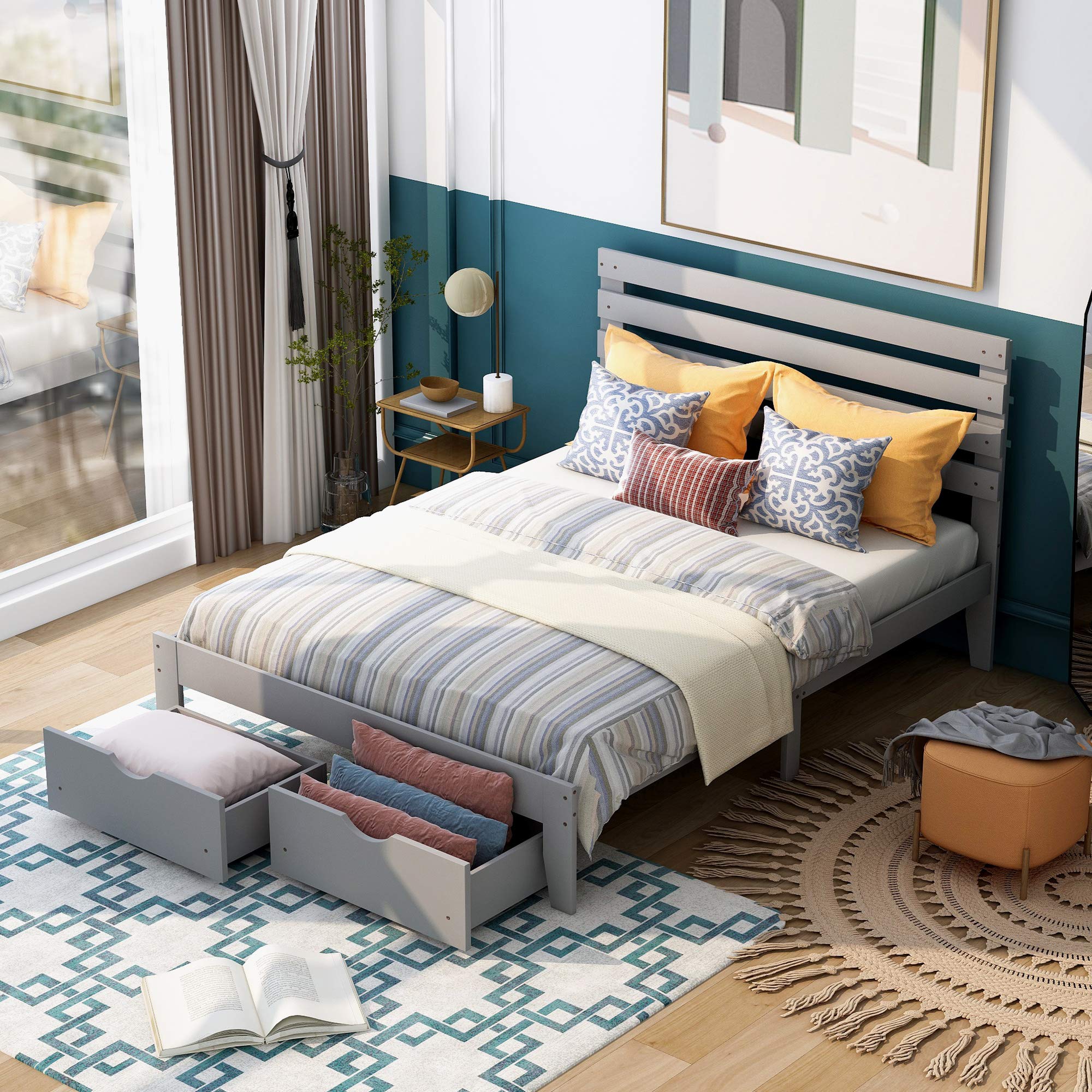Twin Size Storage Bed Frame with Drawers - Loft Platform Captain Bed for Kids, Teens, Boys & Girls - Space-Saving Bedroom Furniture for Guest Rooms, Child's Room (Full-Gray) - Perfect for Small Spaces & Organization Needs