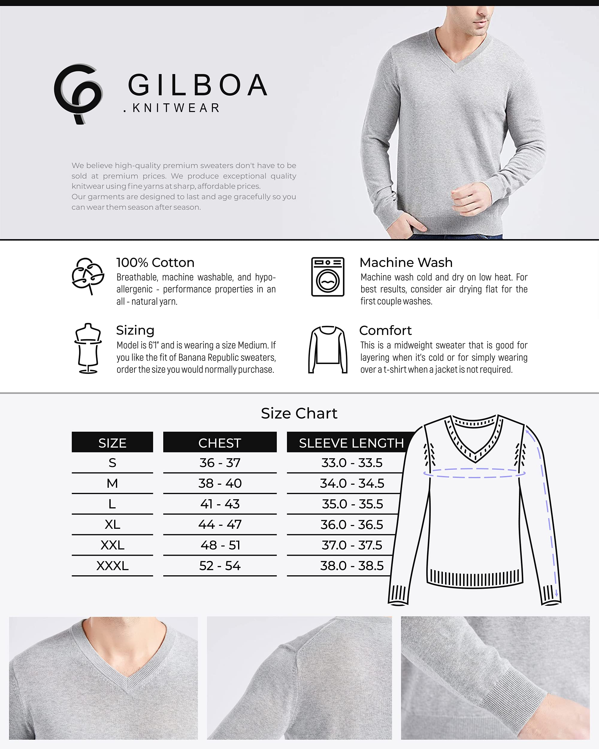 100% Cotton V-Neck Sweater for Men - Soft & Comfortable Pullover - Black Casual Knit Sweater - Perfect for Fall & Winter Outfits, Office Wear & Date Nights