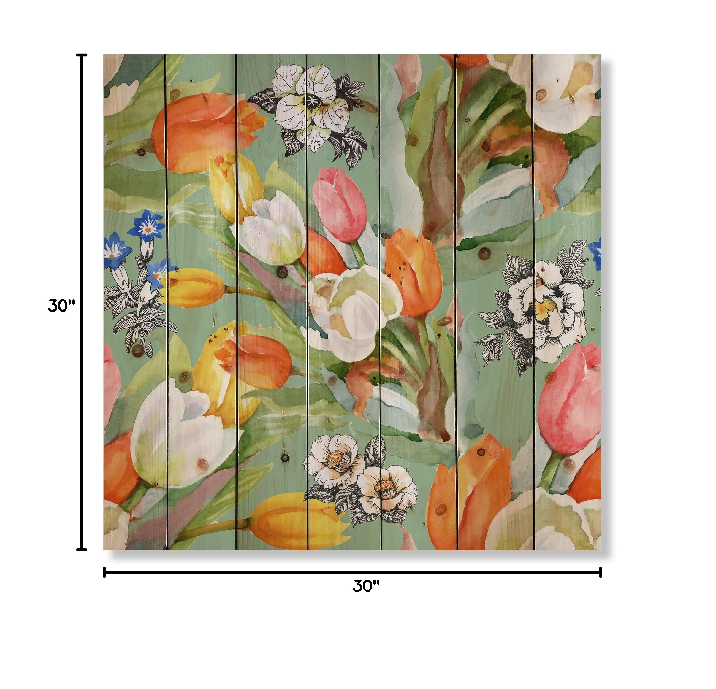 Blooming Tulips Wood Wall Decor - Floral Pine Art for Living Room