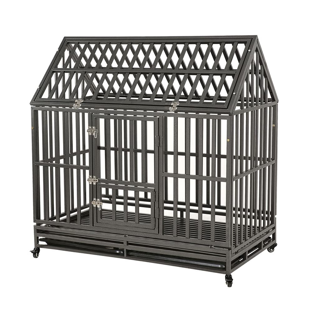 Heavy Duty Dog Crate for Large Dogs - XL Metal Dog Kennel with 4 Lockable Wheels, Easy Assembly Black Pet Cage for Home, Travel & Vet Visits - Secure & Durable Dog Crate for German Shepherds, Great Danes & Big Breeds