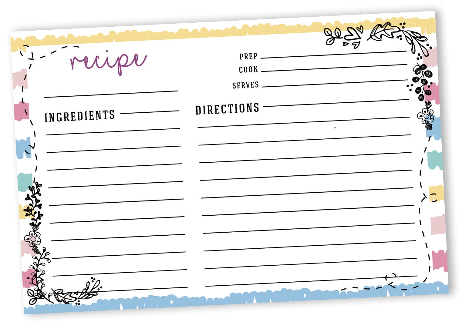 6x4 Inch Floral Recipe Cards - Single-Sided White Wedding & Bridal Shower Recipe Cards (Pack of 50) - Perfect for DIY Wedding Favors, Baby Shower Gifts & Handwritten Recipe Keepsakes