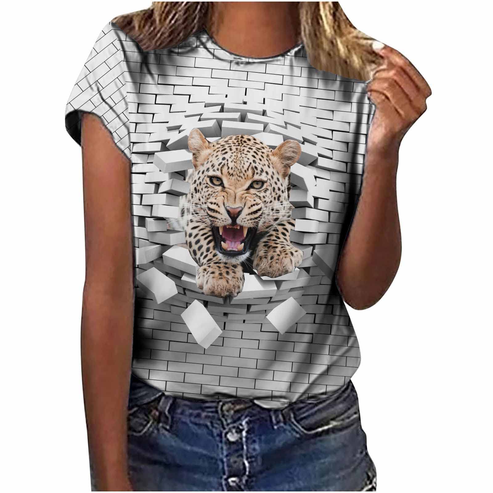 Women's Short Sleeve Graphic T-Shirts - 3D Animal Print Funny Casual Crewneck Tops | Trendy Fashion Blouses for Everyday Wear, Weekend Outfits & Gift Ideas
