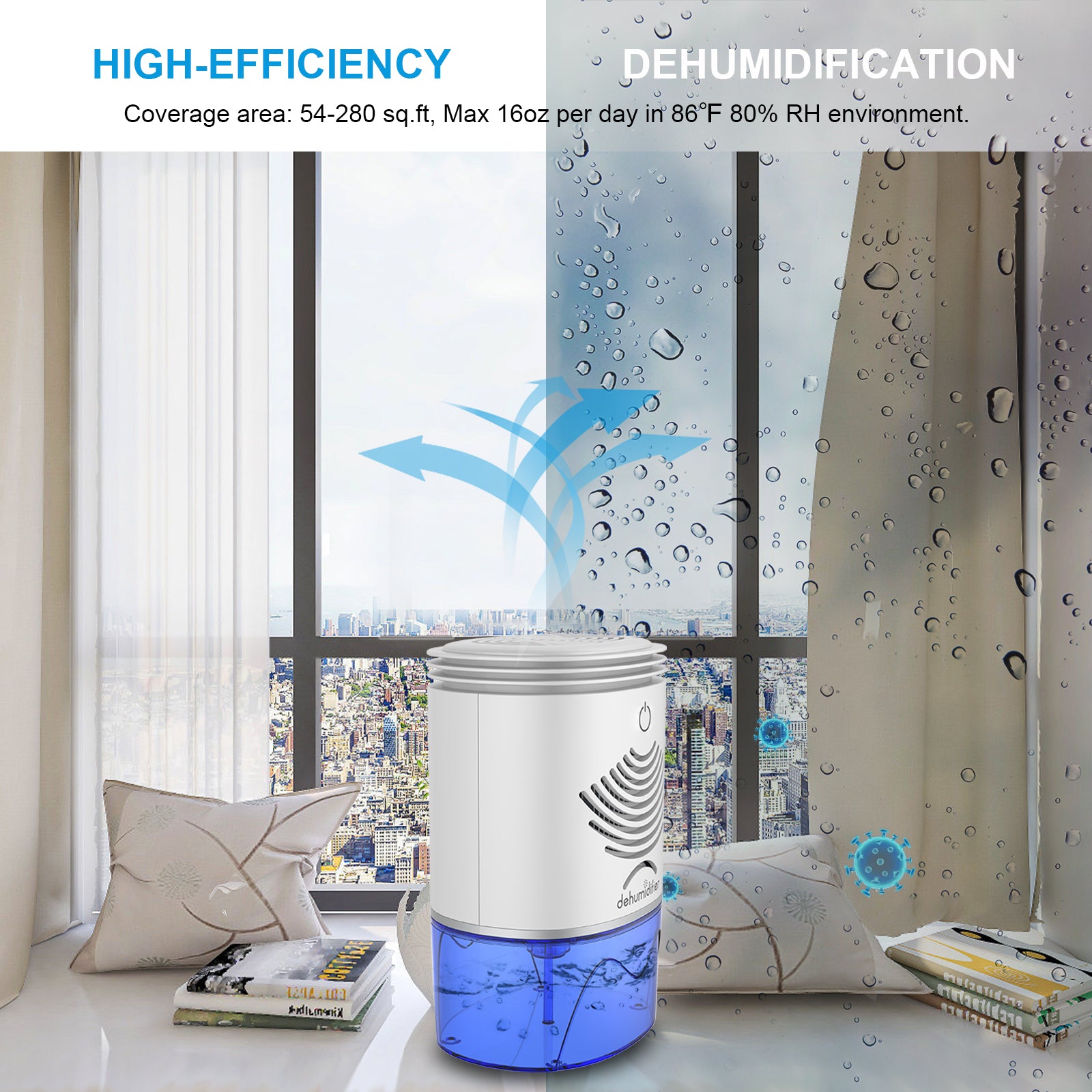 Portable Small Electric Dehumidifier for Home - Compact & Energy Efficient Air Moisture Absorber for Bedroom, Basement, Closet & RV Use