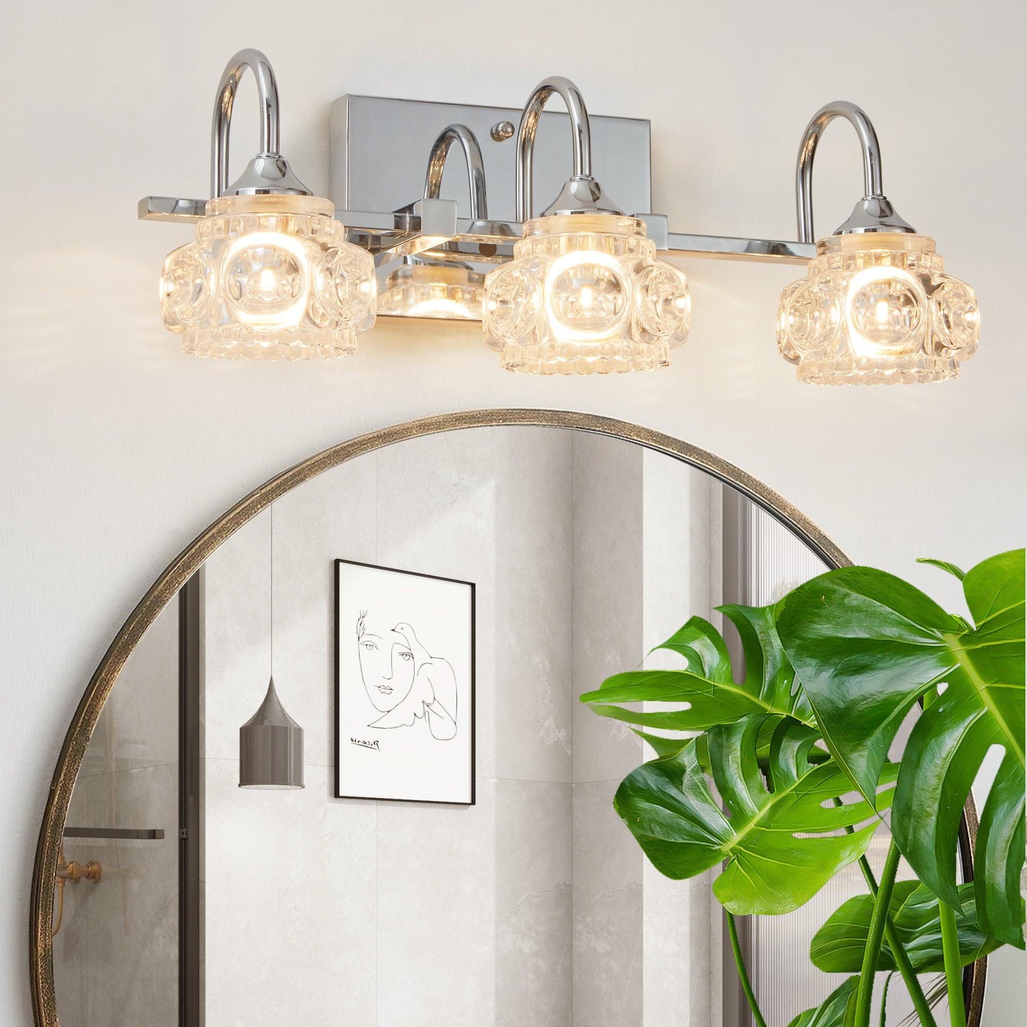 Vintage Crystal Vanity Light - Brushed Nickel Finish Elegant 3-Light Bathroom Mirror Fixture with Clear Glass Shades | Perfect for Master Bath, Powder Room & Dressing Area Lighting