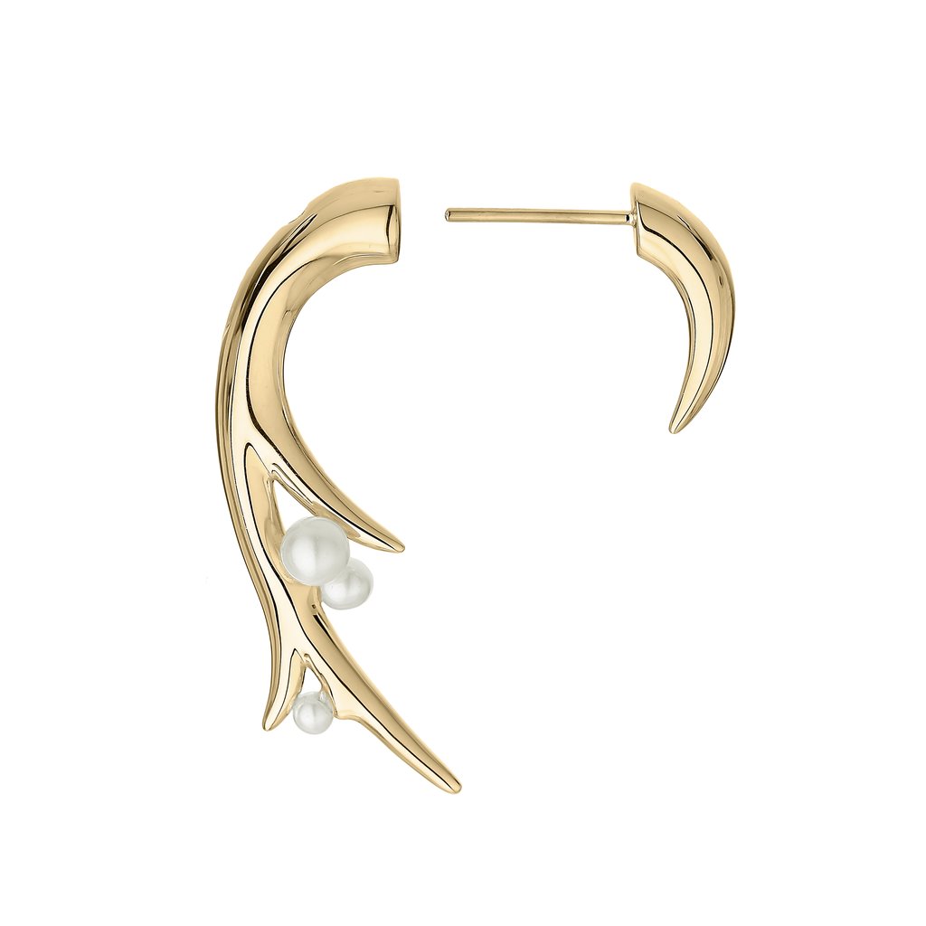14K Yellow Gold Vermeil Hooked Pearl Statement Earrings for Women - Elegant Dangle Earrings for Parties, Weddings & Special Occasions