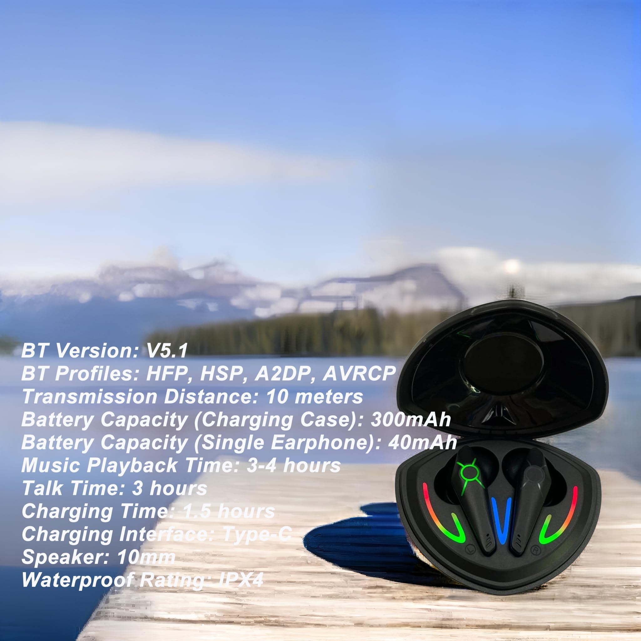 BT 5.1 Wireless Earbuds with Wireless Charging Case, IPX4 Waterproof Stereo Headphones, Built-in Mic, Premium Sound & Deep Bass - Perfect for Sports, Running, Gym & Outdoor Activities