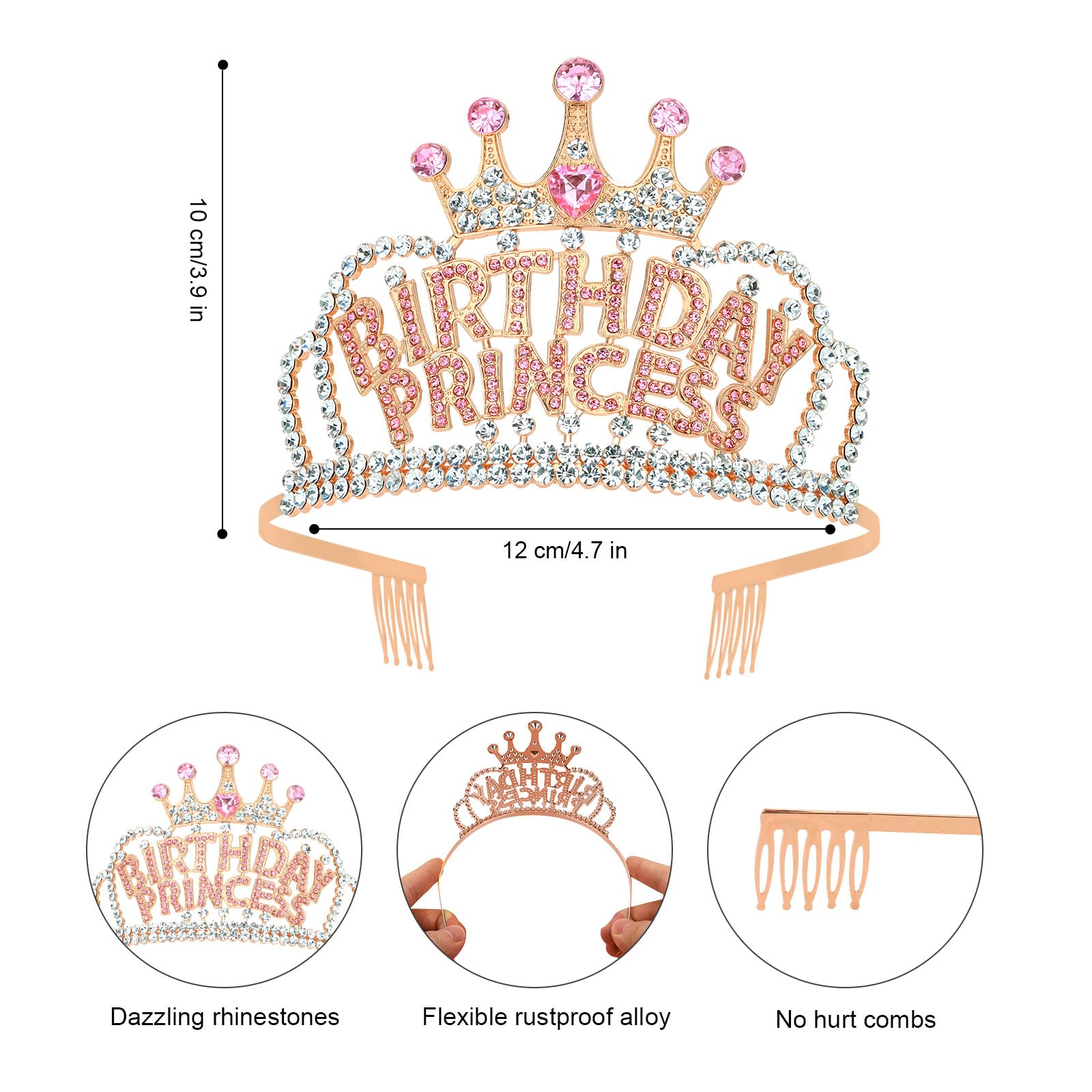 Rose Gold Rhinestone Birthday Crown Tiara - Princess Party Headband for Women, 16th 18th 21st 25th Birthday Decorations - Perfect for Birthday Parties, Bridal Showers, Bachelorette & Special Celebrations
