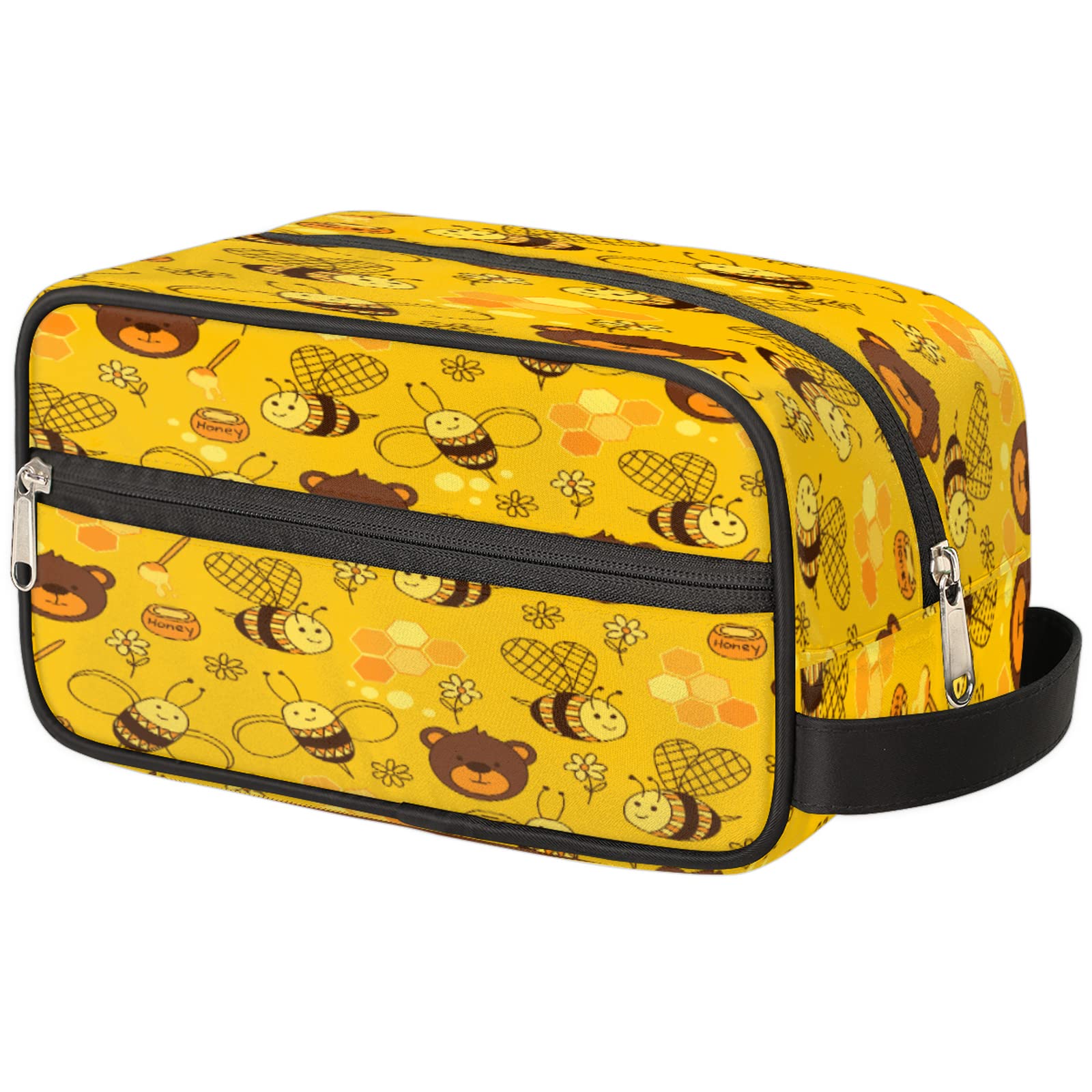 Pardick Yellow Bee Travel Toiletry Bag for Women & Men - Cute Bear Honey Cosmetic Makeup Organizer | Waterproof Shaving Dopp Kit with Large Capacity | Perfect for Travel, Camping & Gym Essentials