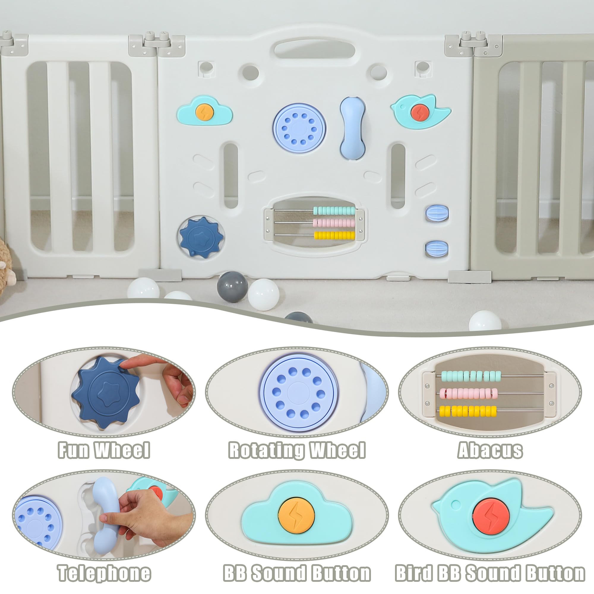 Extra Large Baby Play Pen - 18 Panels Foldable Playpen for Babies & Toddlers | Adjustable Portable Play Yard & Safety Fence | Grey Astronaut-Themed Baby Gate | Perfect for Indoor Playrooms, Daycare Centers & Home Safety
