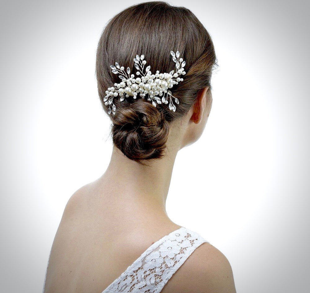 Elegant Silver Pearl & Crystal Bridal Hair Comb for Weddings – Perfect for Brides, Prom, and Formal Events